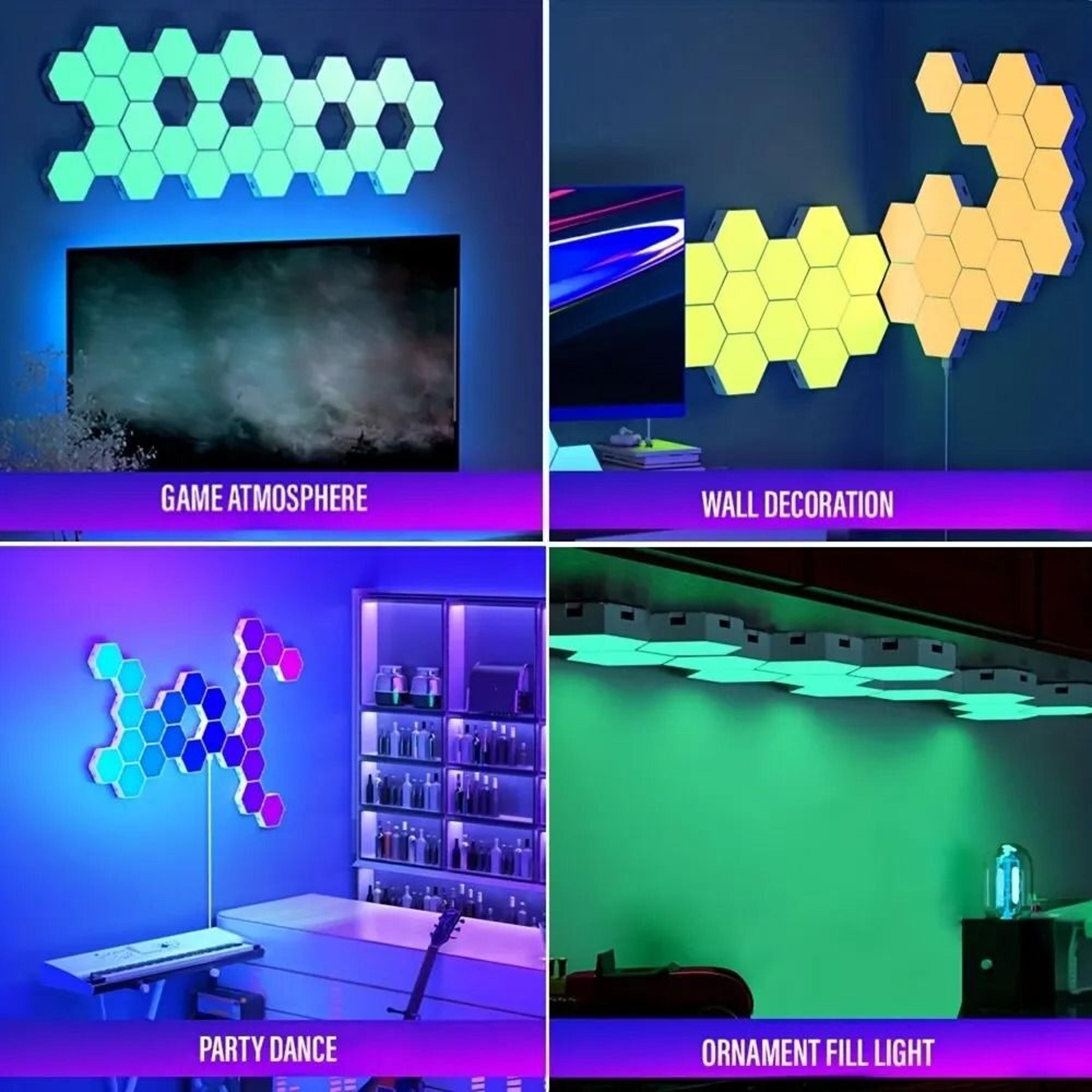 Intelligent Hexagonal RGB Wall Lamp  DIY Music Rhythm Ambient Night Light 6