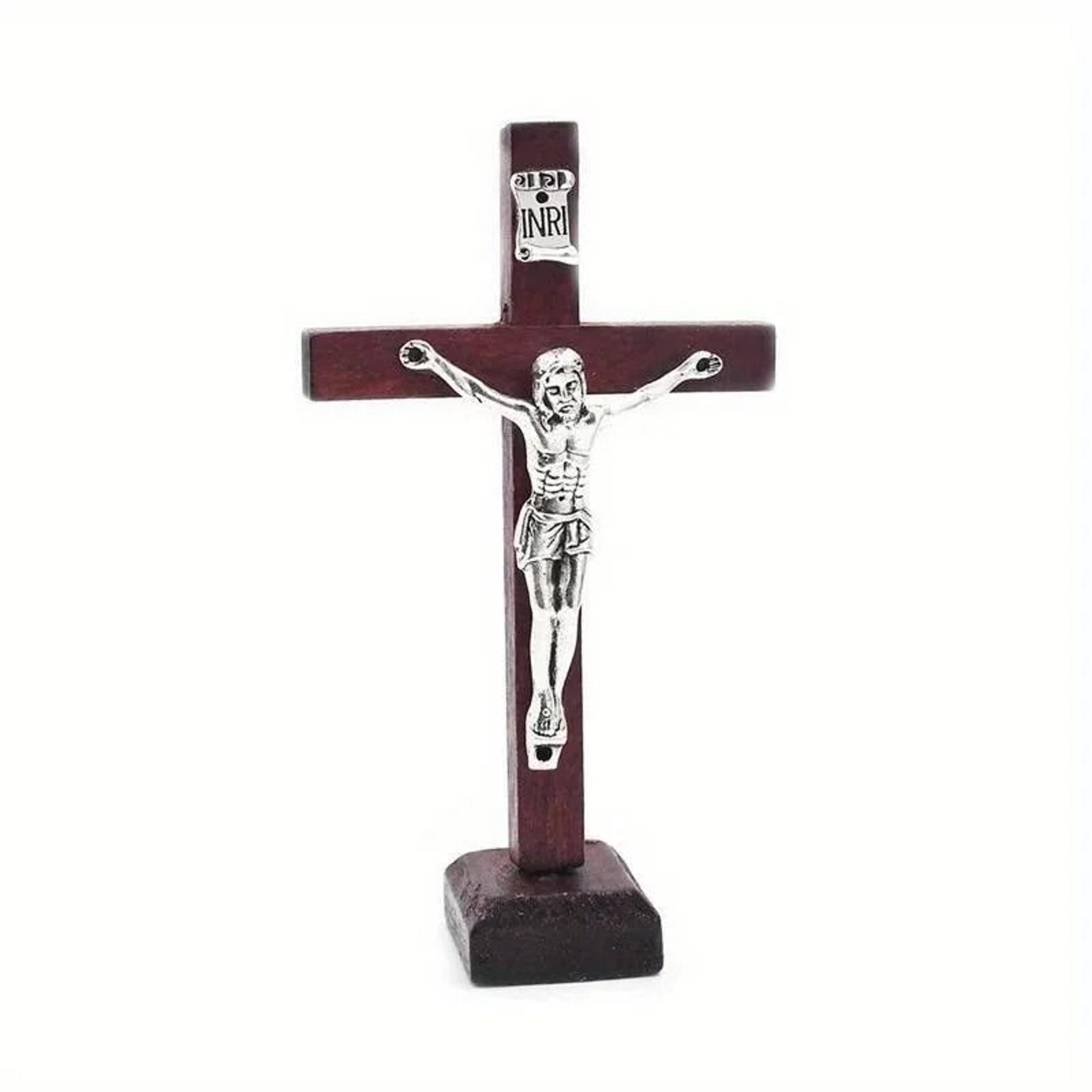 Vintage Wooden Standing Crucifix  Elegant Catholic Jesus Cross For Home  Church Decor 1