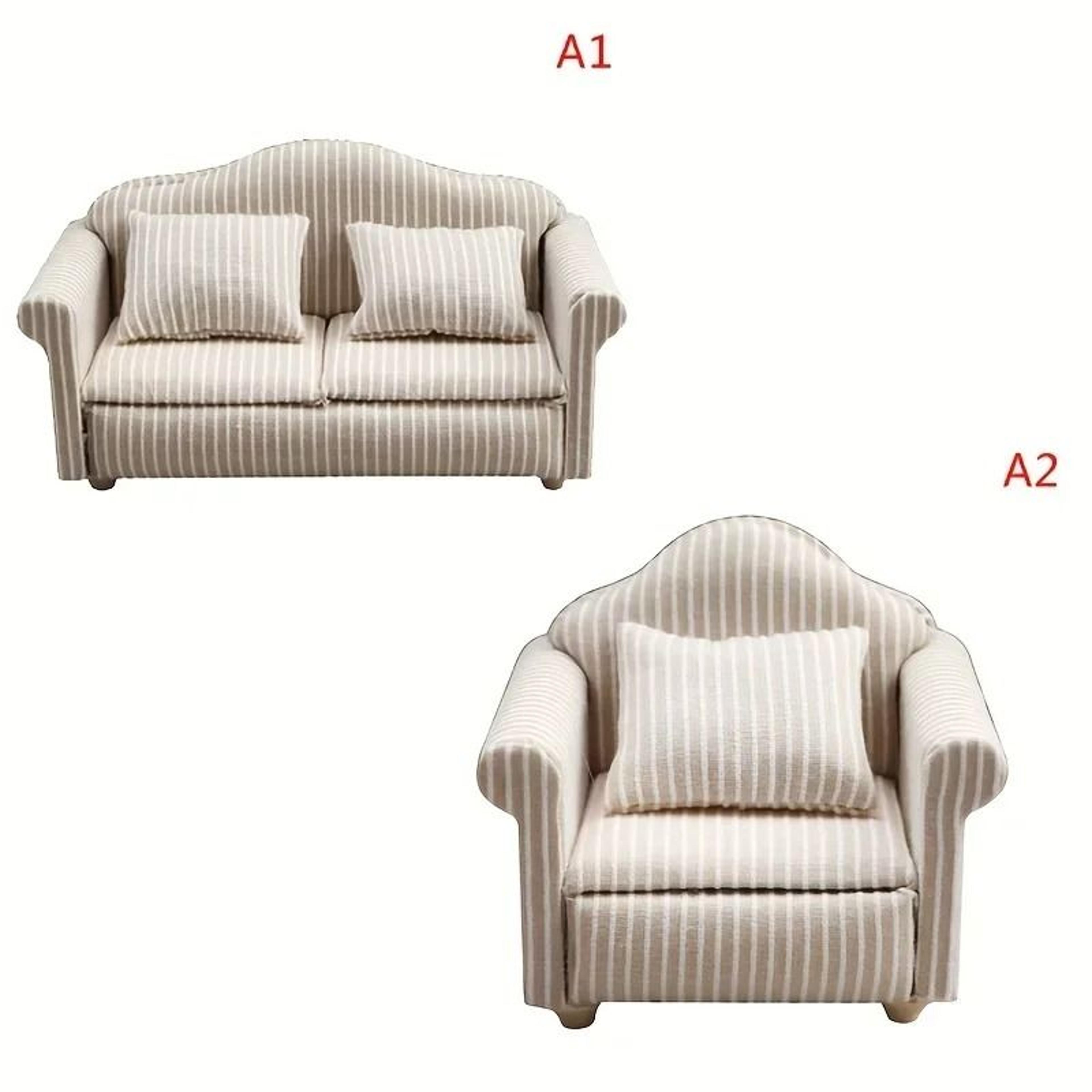 Miniature Dollhouse Sofa Set  Elegant Living Room Furniture With Pillows 5