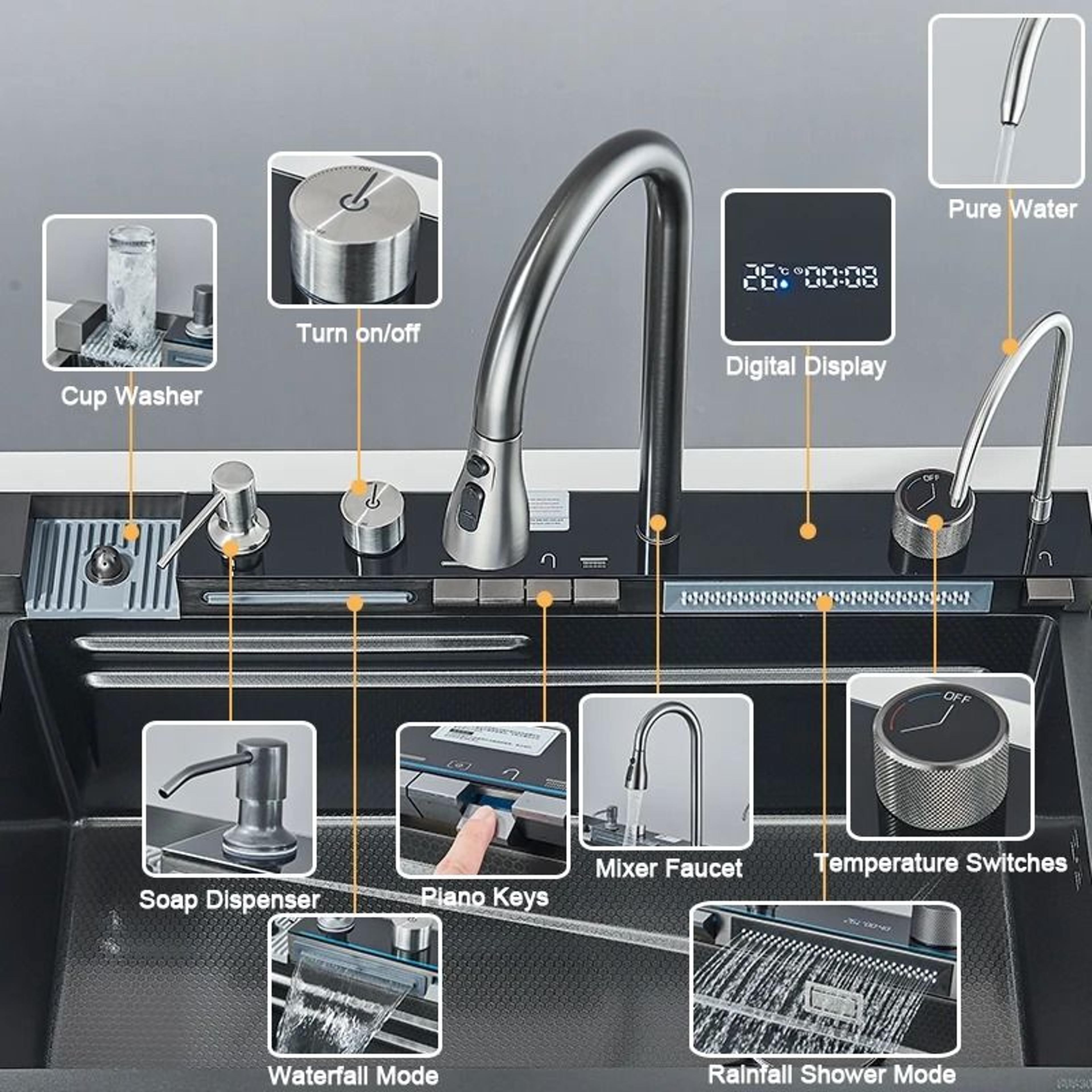 Stainless Steel Kitchen Sink  Large Single Bowl With Smart Digital Display 3