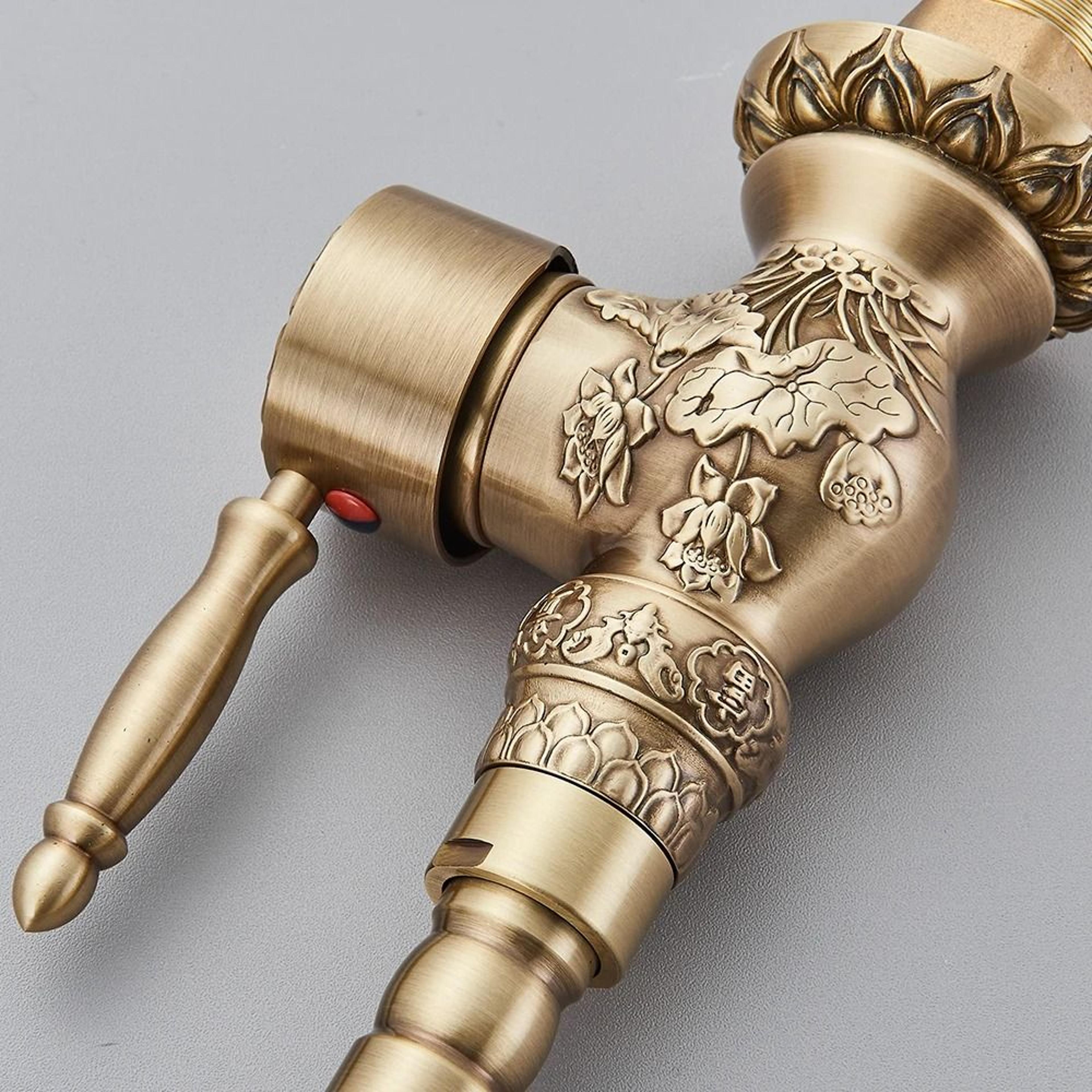 Retro Brass Antique Bronze Kitchen Faucet  Deck Mounted Single Handle Mixer 4