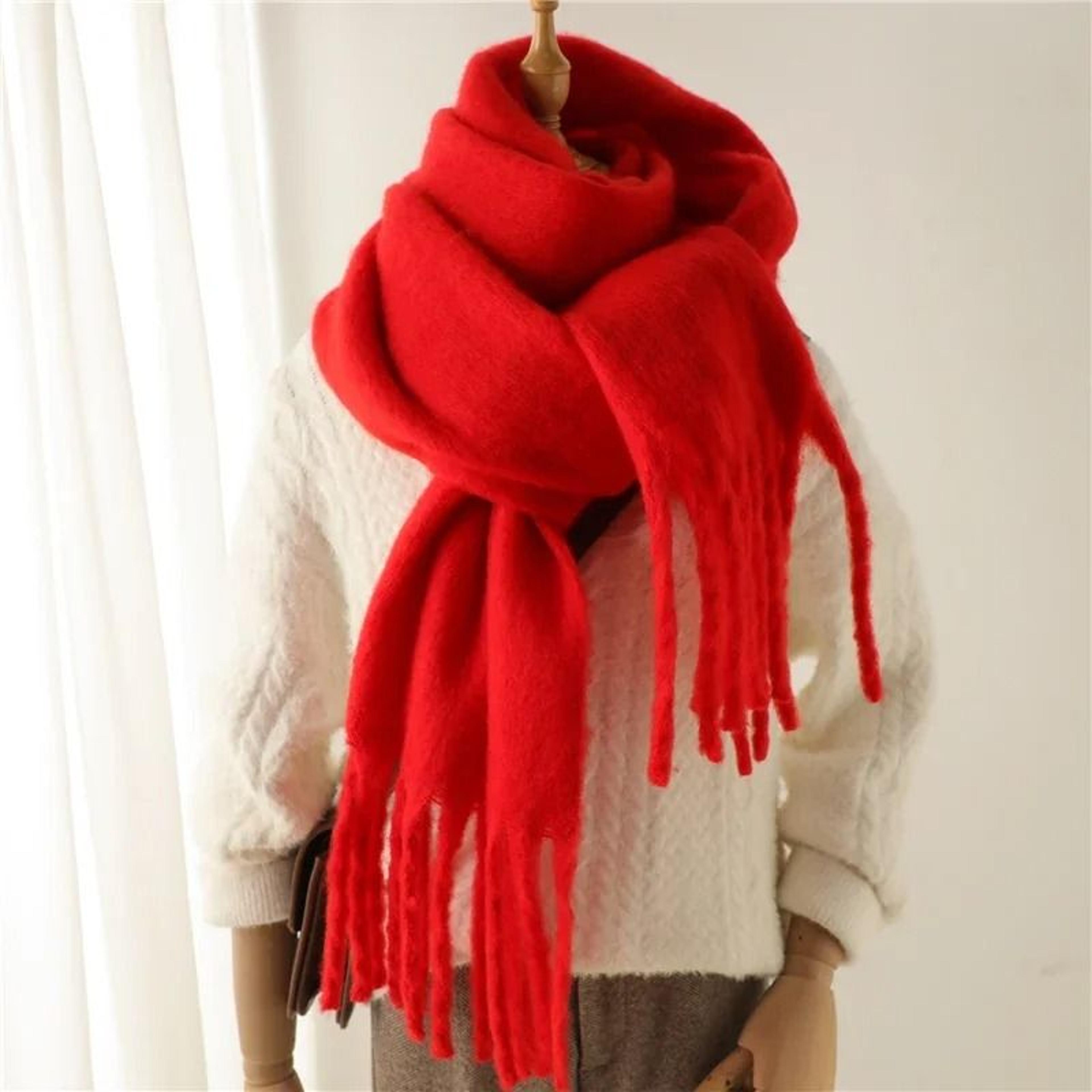 Luxury Winter CashmereFeel Scarf  Extra Long Solid Pashmina Wrap  Thick Tassel Shawl 5