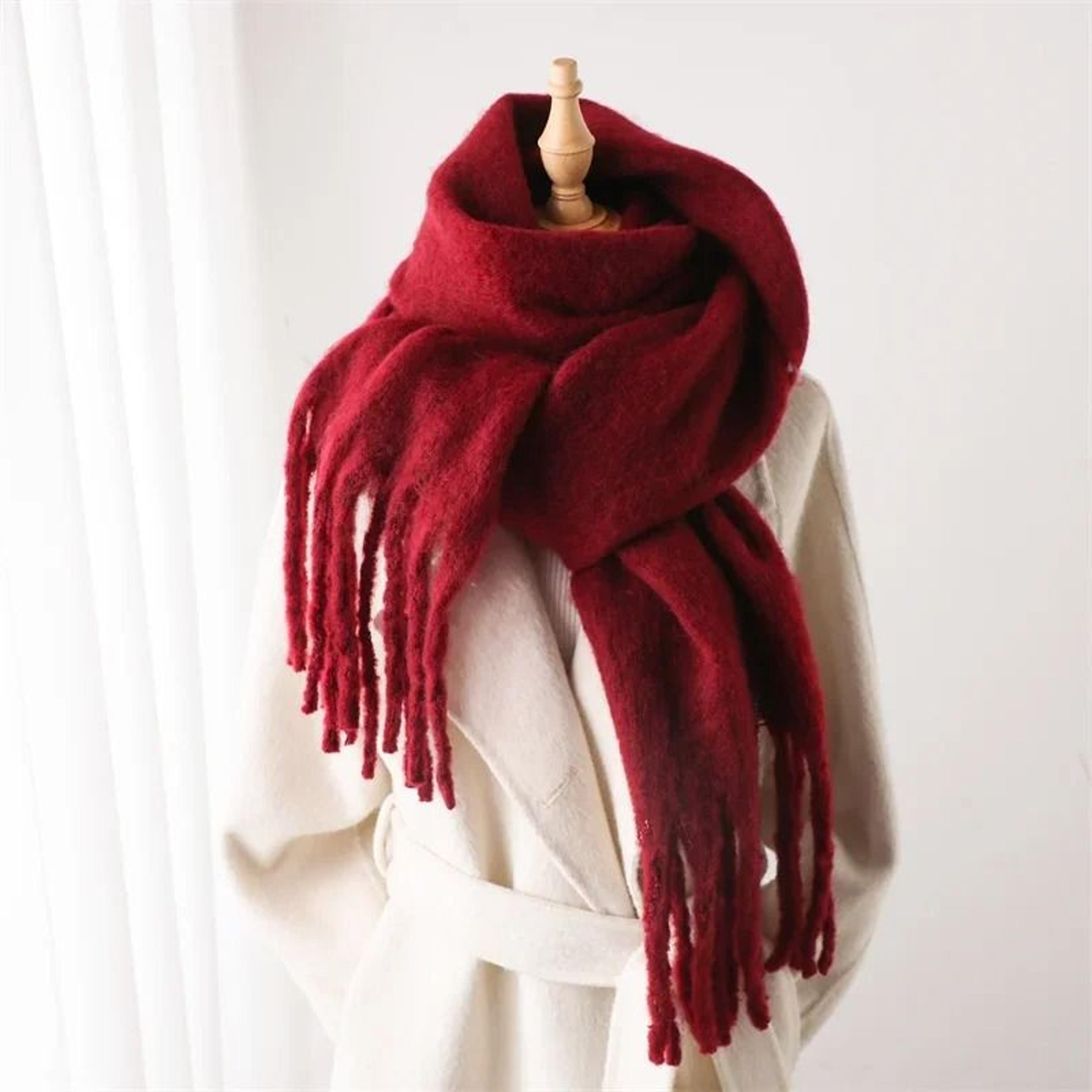 Luxury Winter CashmereFeel Scarf  Extra Long Solid Pashmina Wrap  Thick Tassel Shawl 10