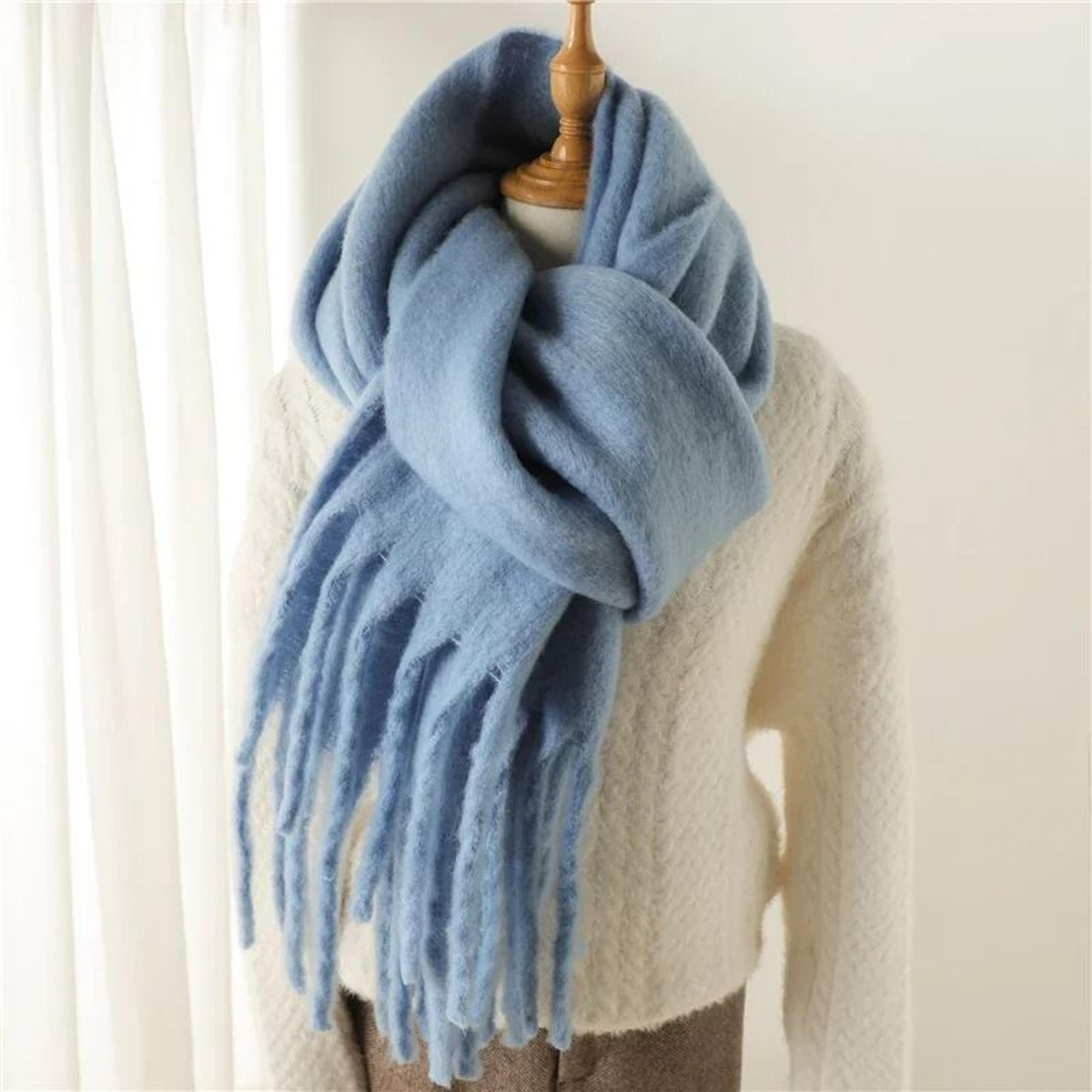 Luxury Winter CashmereFeel Scarf  Extra Long Solid Pashmina Wrap  Thick Tassel Shawl 13