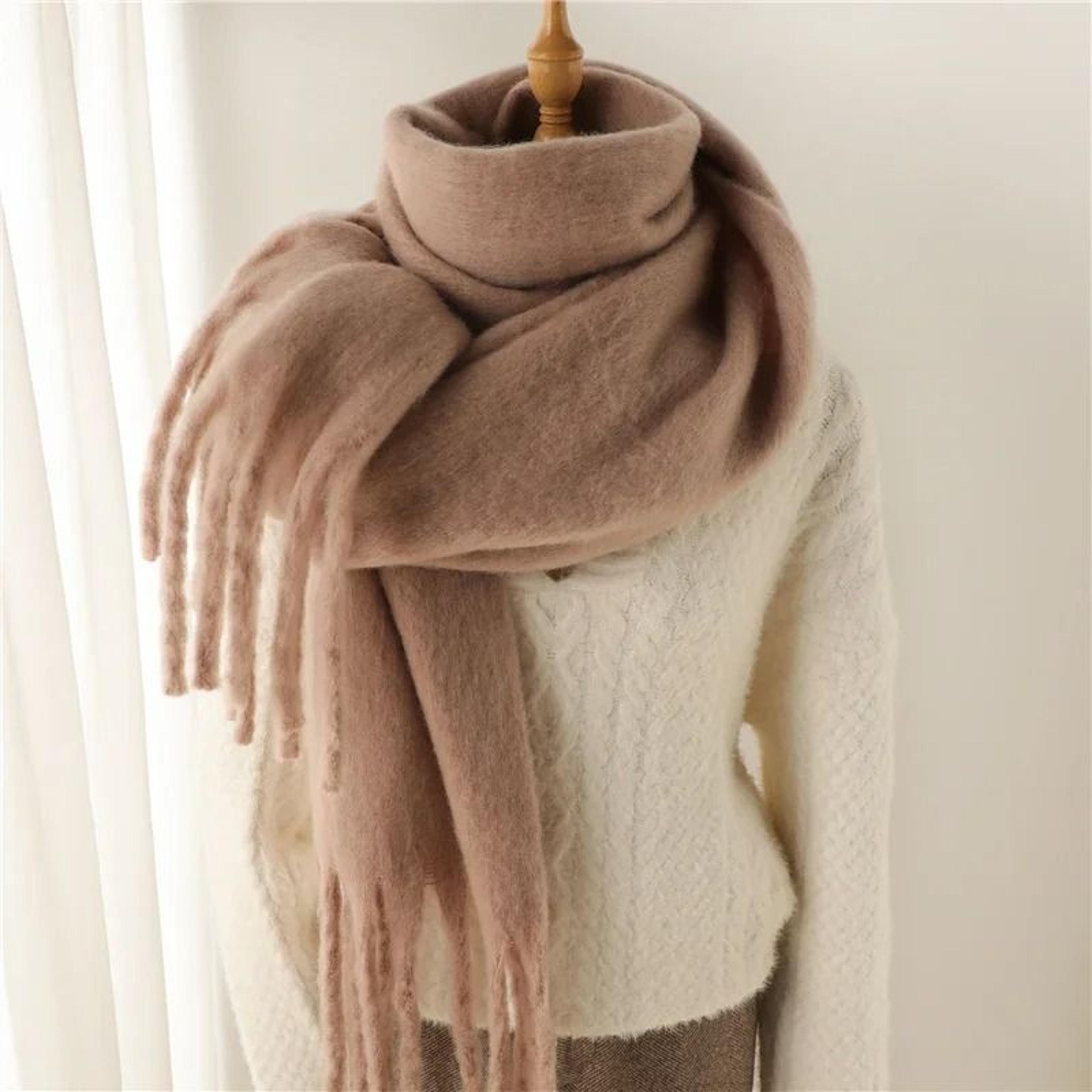 Luxury Winter CashmereFeel Scarf  Extra Long Solid Pashmina Wrap  Thick Tassel Shawl 8