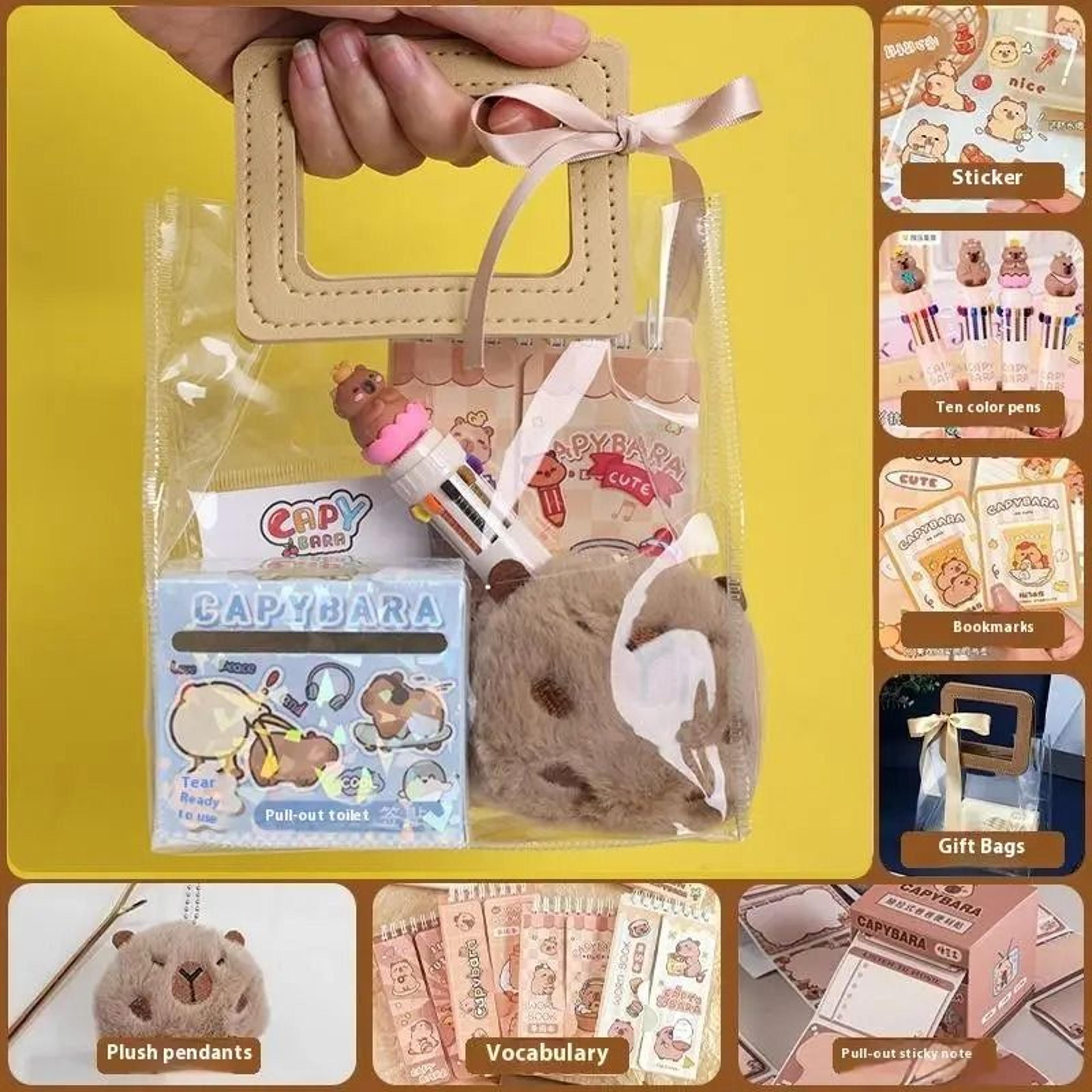 Kawaii Capybara Stationery Gift Set  Handbag Edition With Plush Pendants  Notebook 10