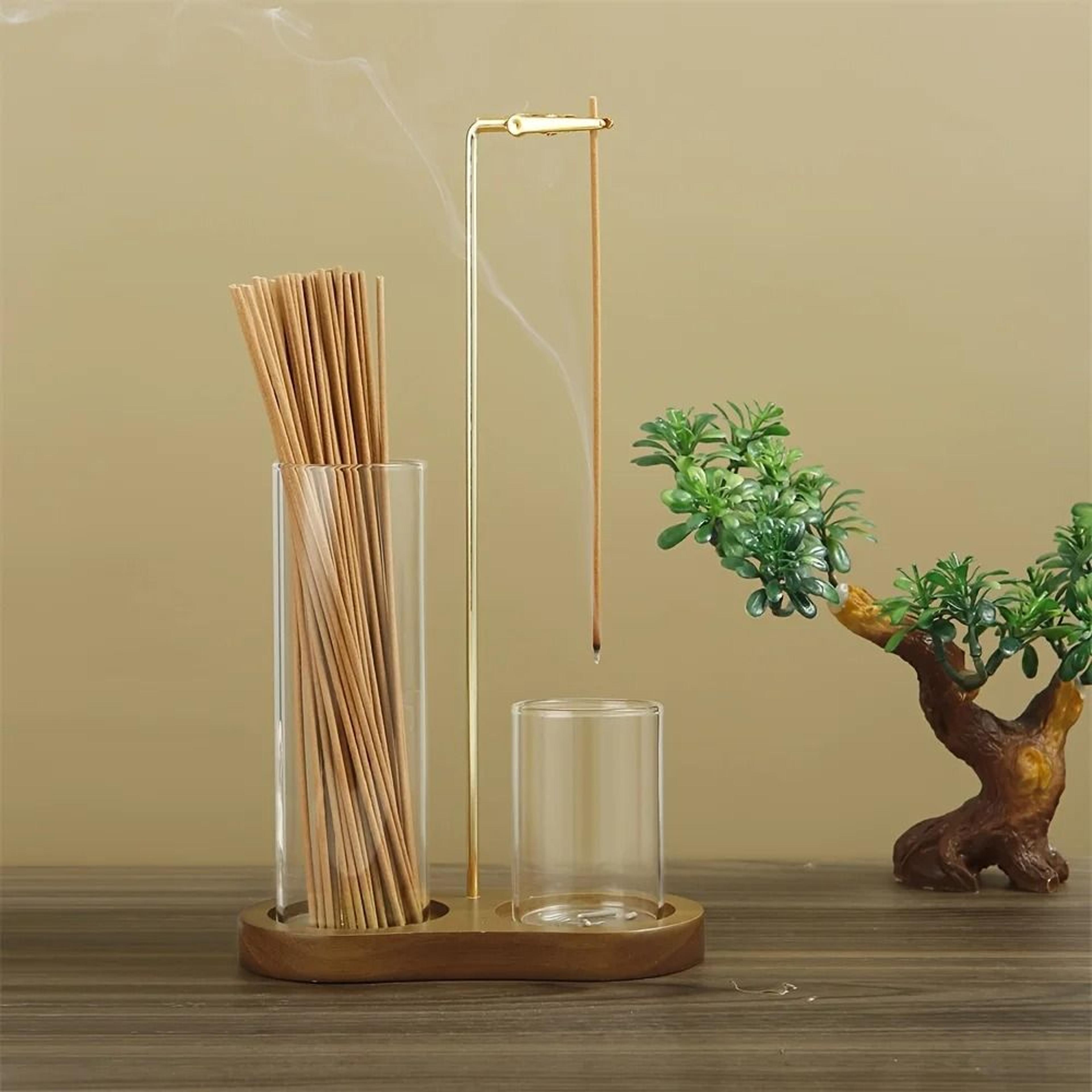 elegant 2-in-1 glass incense & candle sanctuary – anti-fly ash modern burner with storage