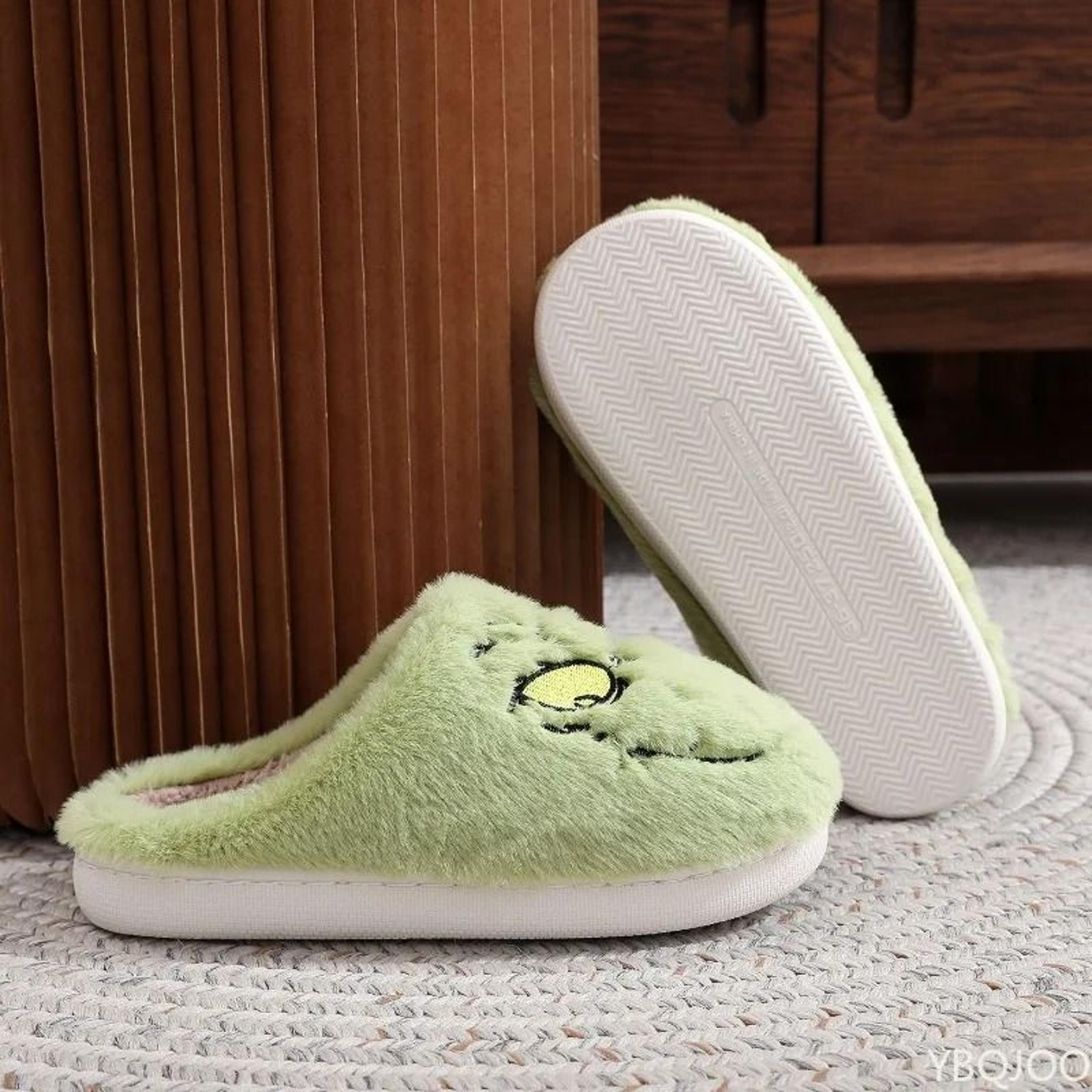 Autumn Winter Green Fur Monster Slippers  Fashionable Indoor Plush Slides 3
