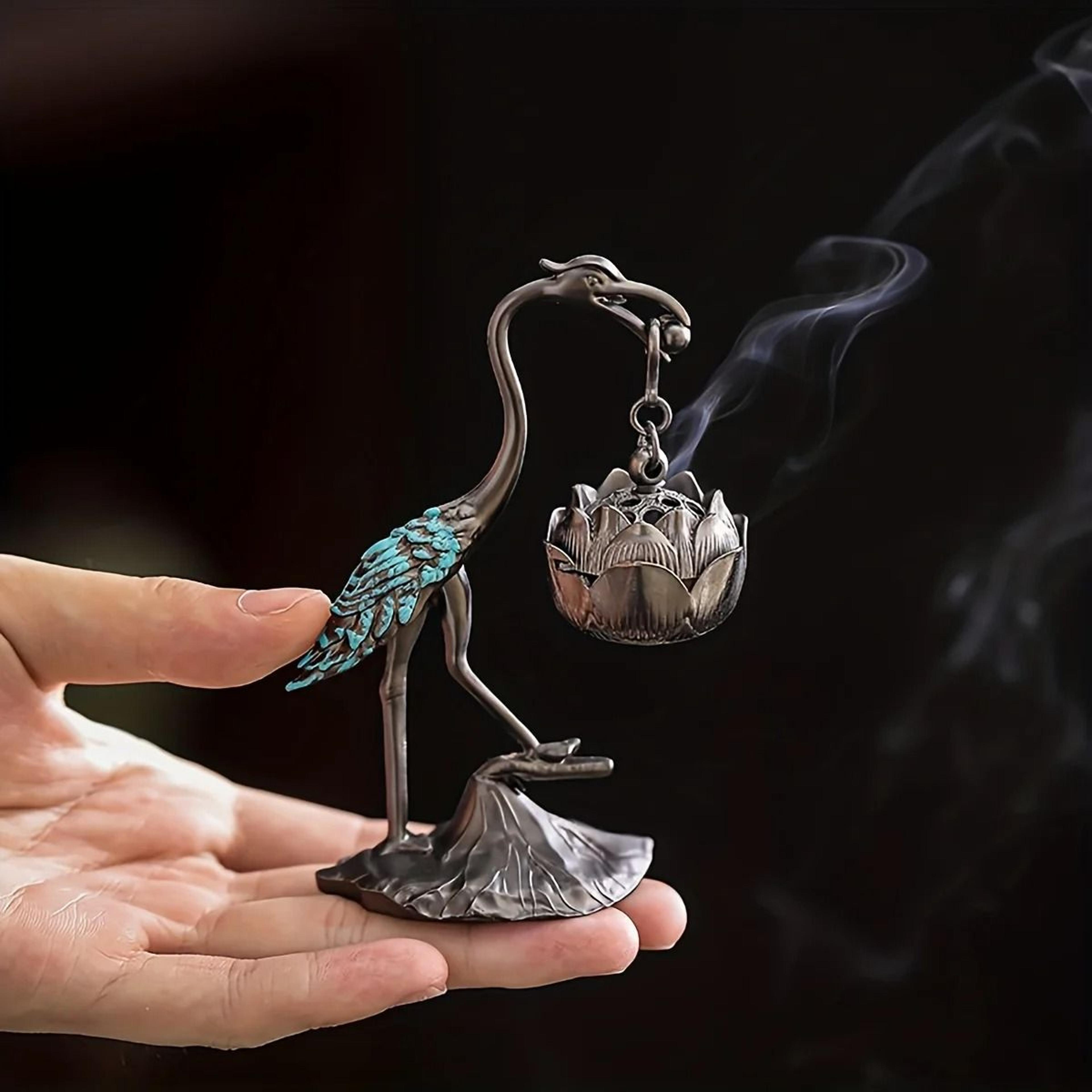 Vintage Crane And Lotus Incense Burner  Brass Aesthetic Line Incense Holder 2