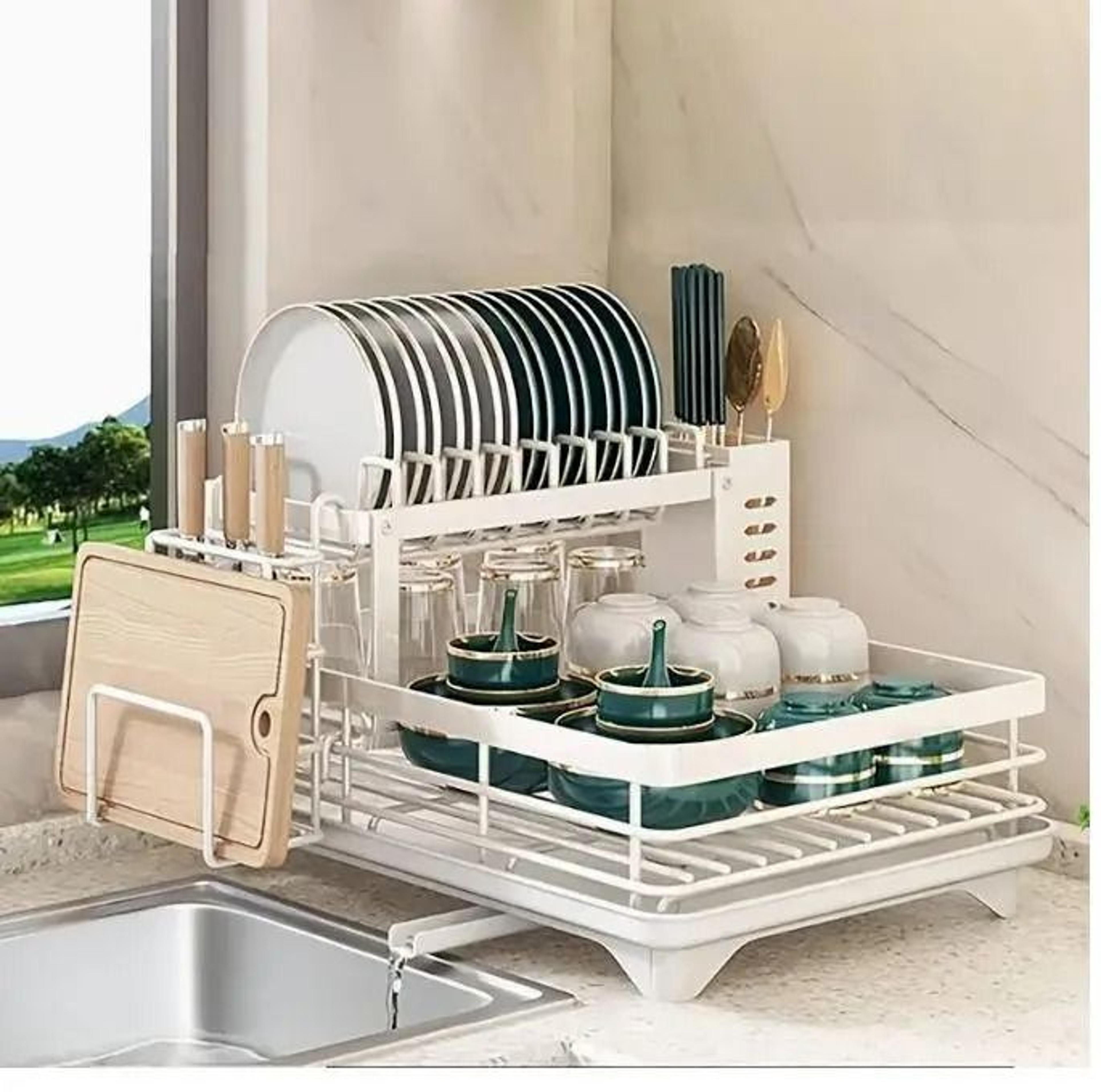 DoubleTier Extendable Dish Drainer  HighCapacity Utensil Rack  Kitchen Draining System 7