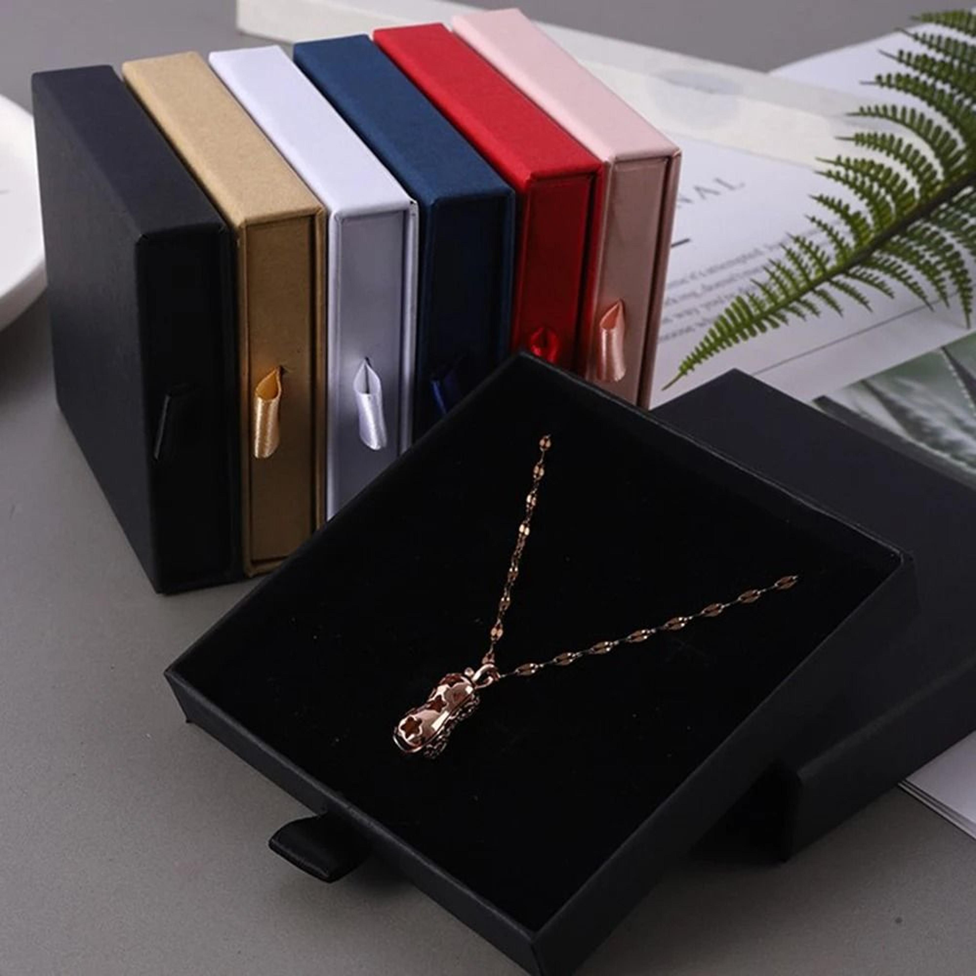 thick kraft paper drawer jewelry box – minimalist storage case with sponge insert