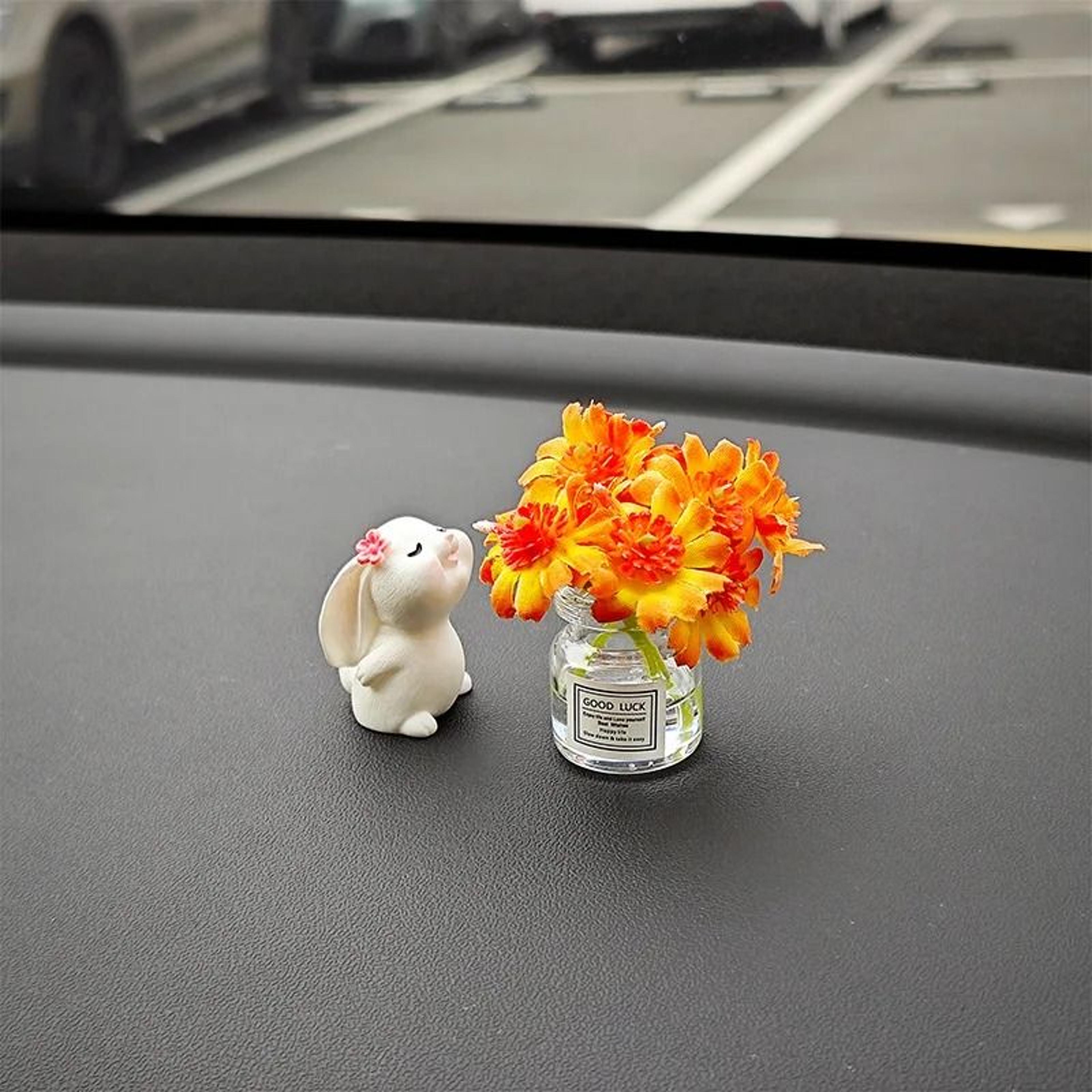 CarMounted Bunny Floral Ornament  Healing Mini Vase Car Fragrance 9