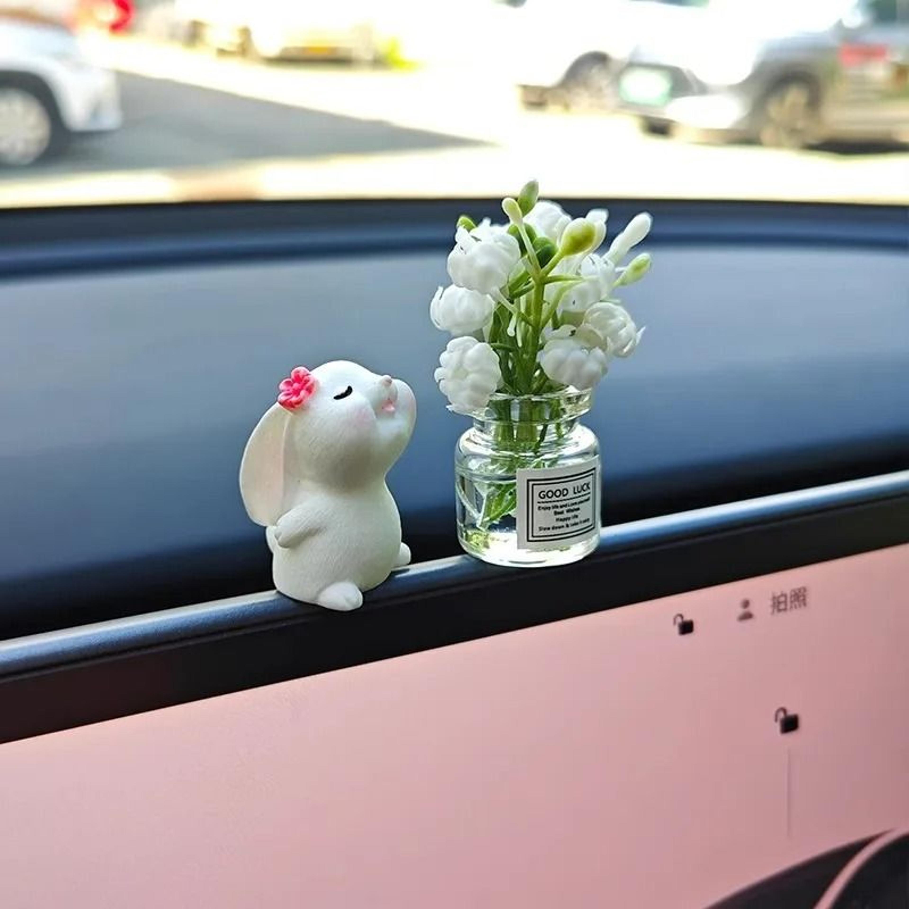 CarMounted Bunny Floral Ornament  Healing Mini Vase Car Fragrance 8