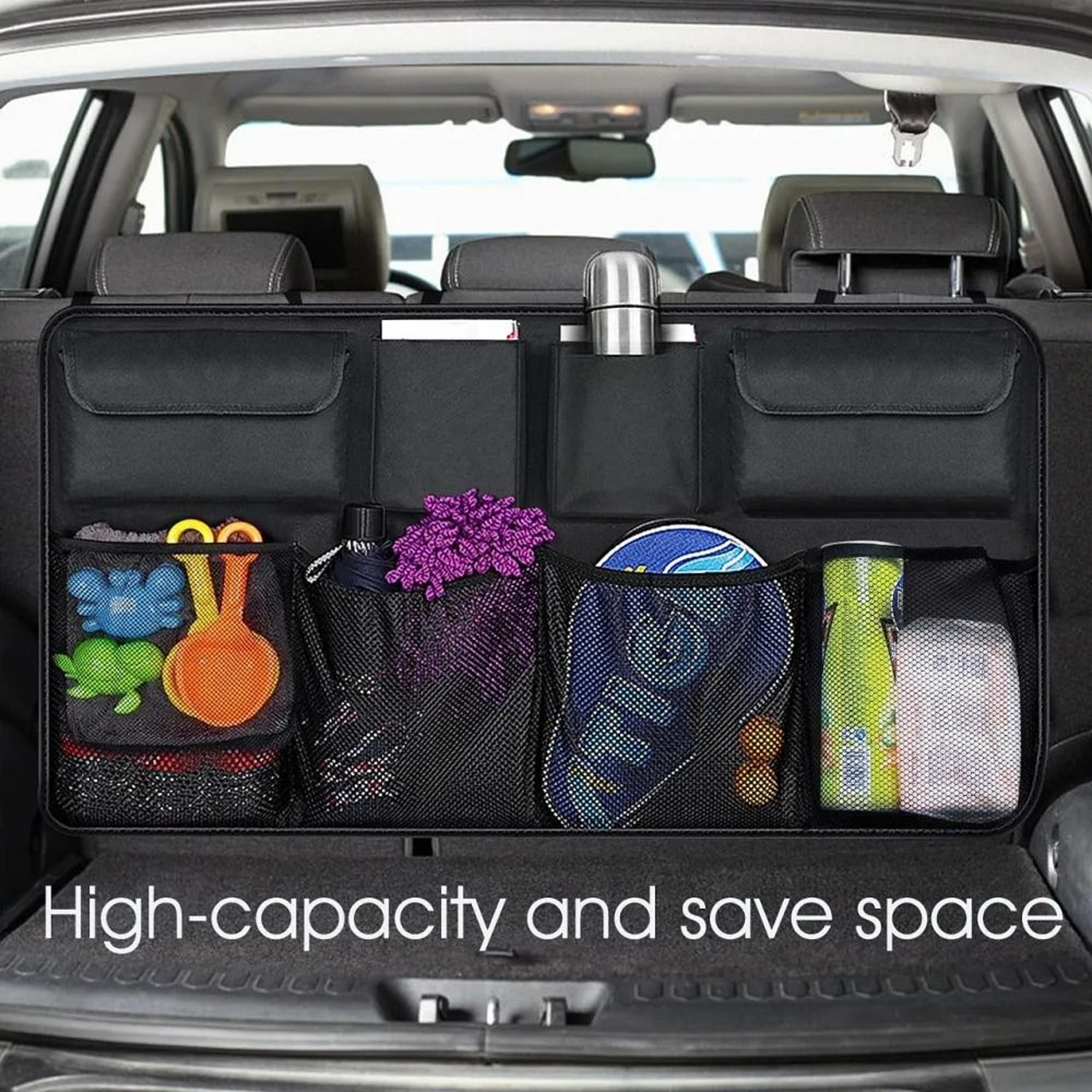 car trunk organizer – universal adjustable backseat storage bag