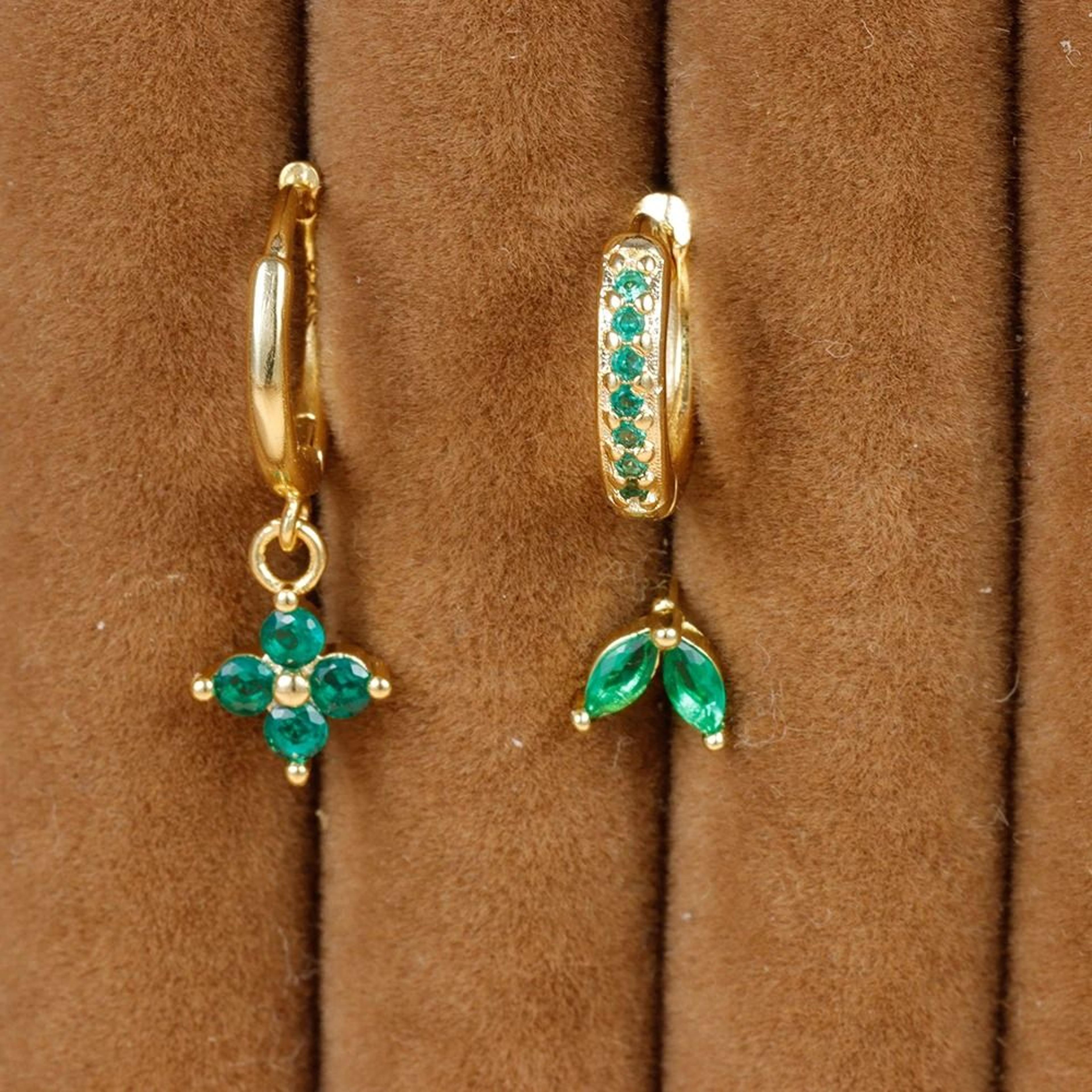 3Piece Green Crystal Stainless Steel Hoop Set 1