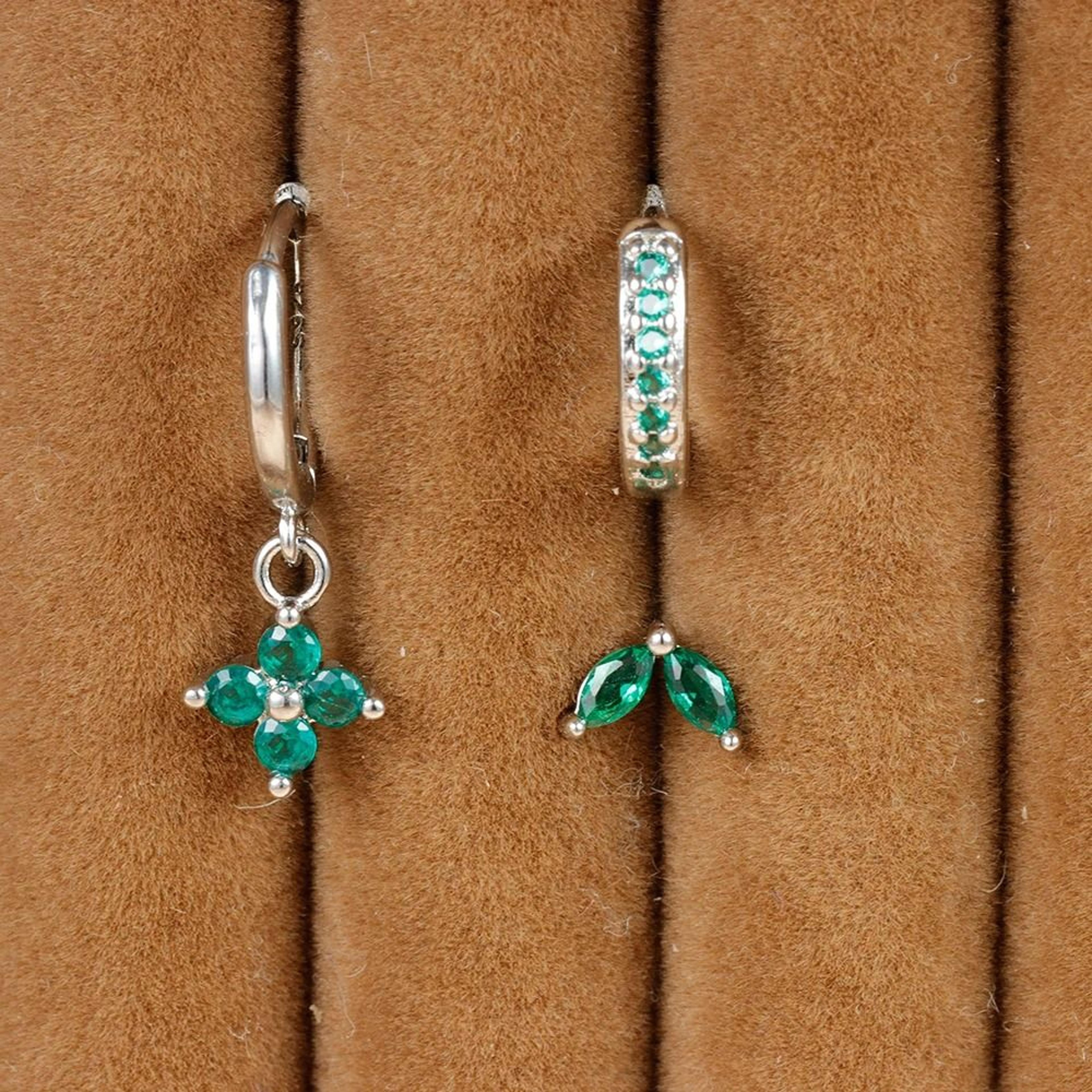 3Piece Green Crystal Stainless Steel Hoop Set 2