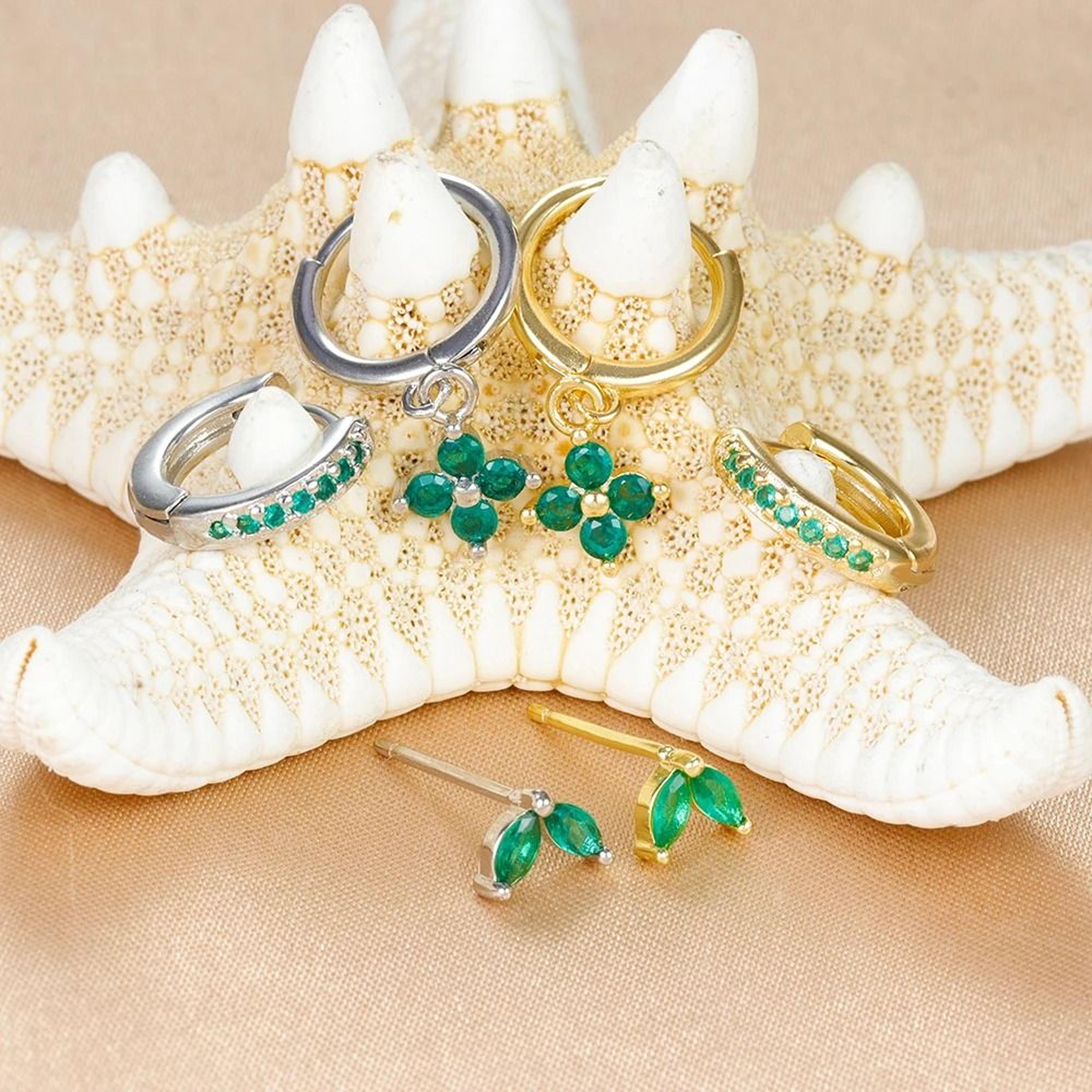 3Piece Green Crystal Stainless Steel Hoop Set 4