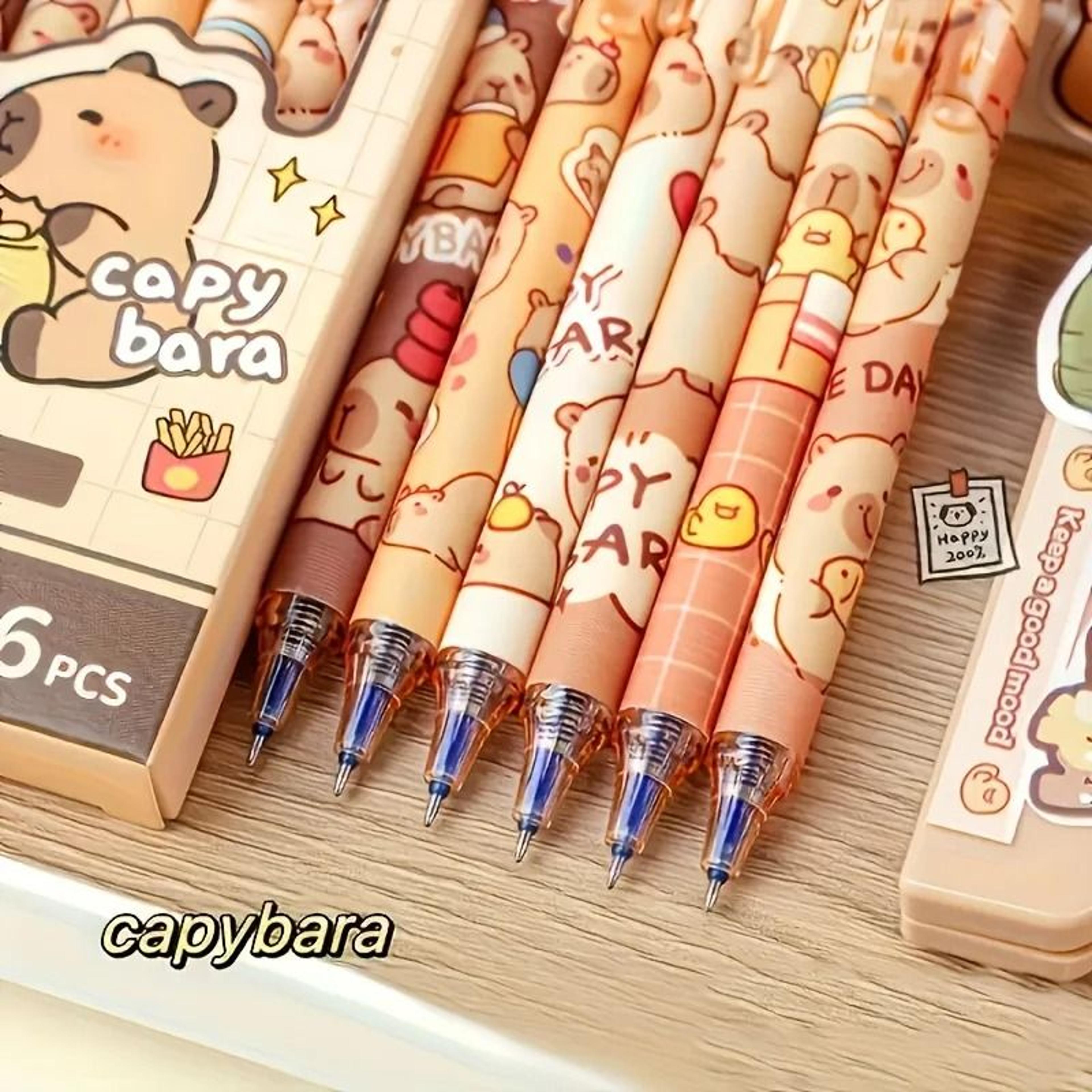 6Piece Cute Capybara Erasable Gel Pen Set  05mm Retractable Blue Ink For Effortless Writing  Editin 1