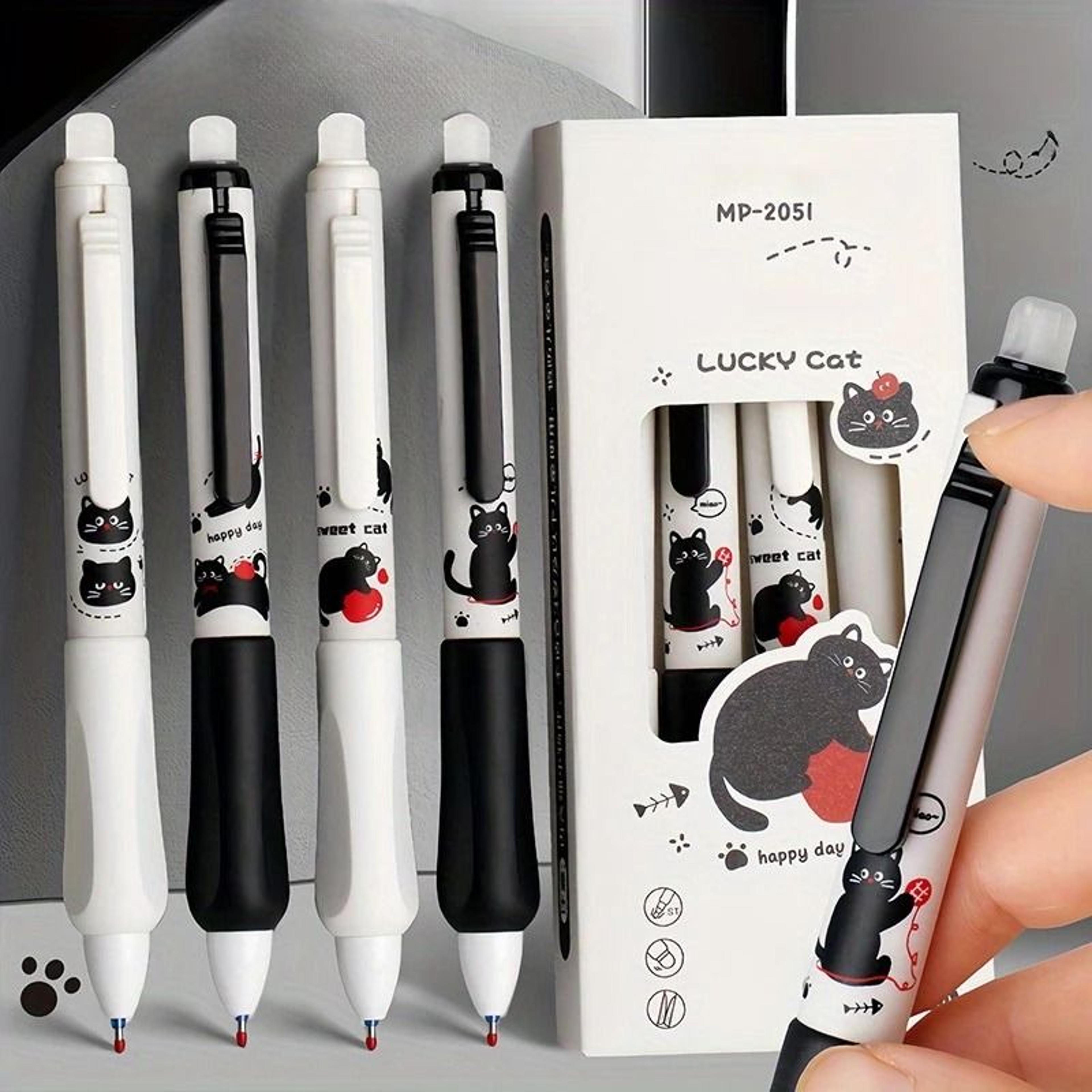 4Pack Cute Cat Erasable Gel Pen Set  05mm Precision Blue Ink For Effortless Writing  Editing 2