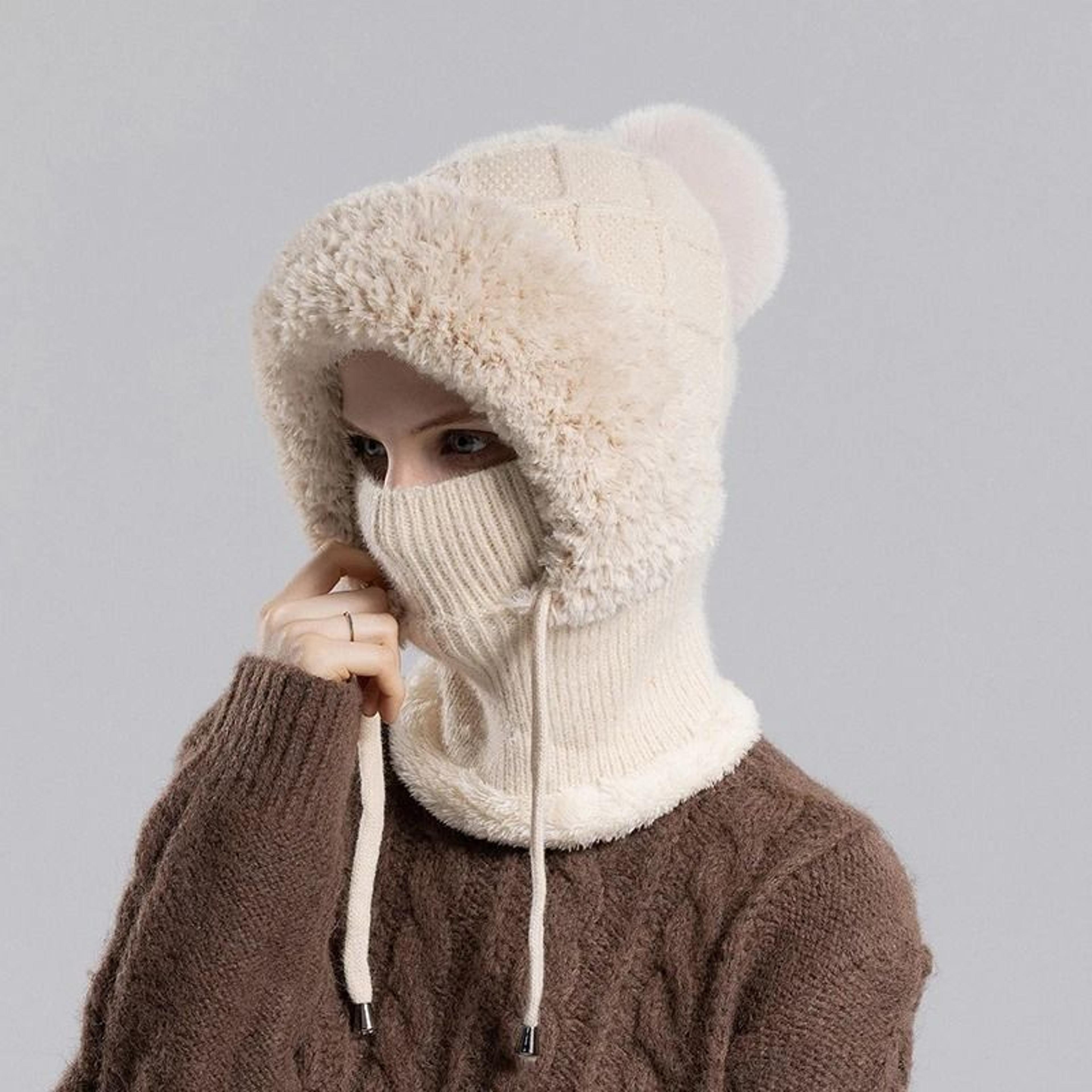 Integrated Velvet Knitted Balaclava  Thermal Ear Protection And Hooded Mask 11