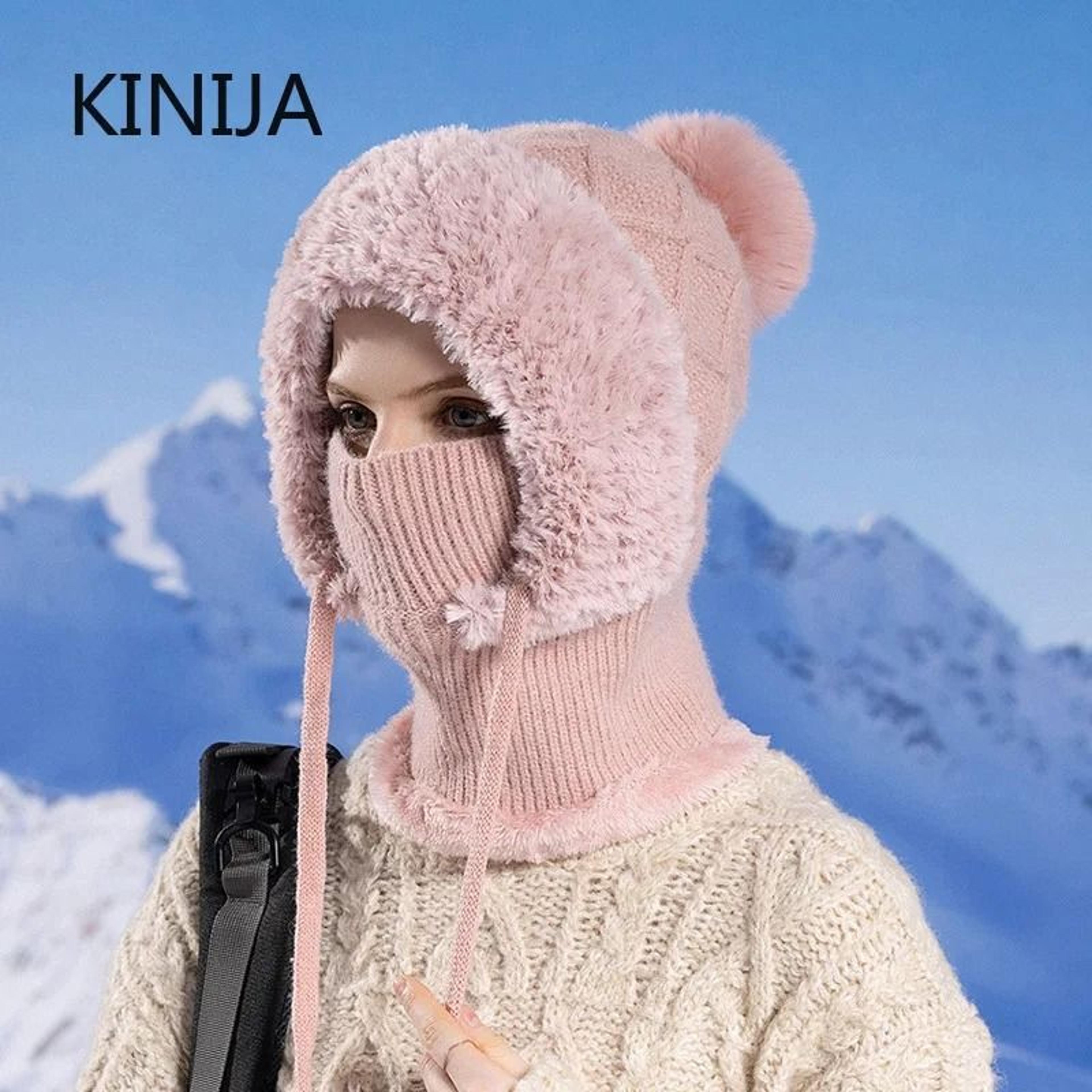 Integrated Velvet Knitted Balaclava  Thermal Ear Protection And Hooded Mask 3