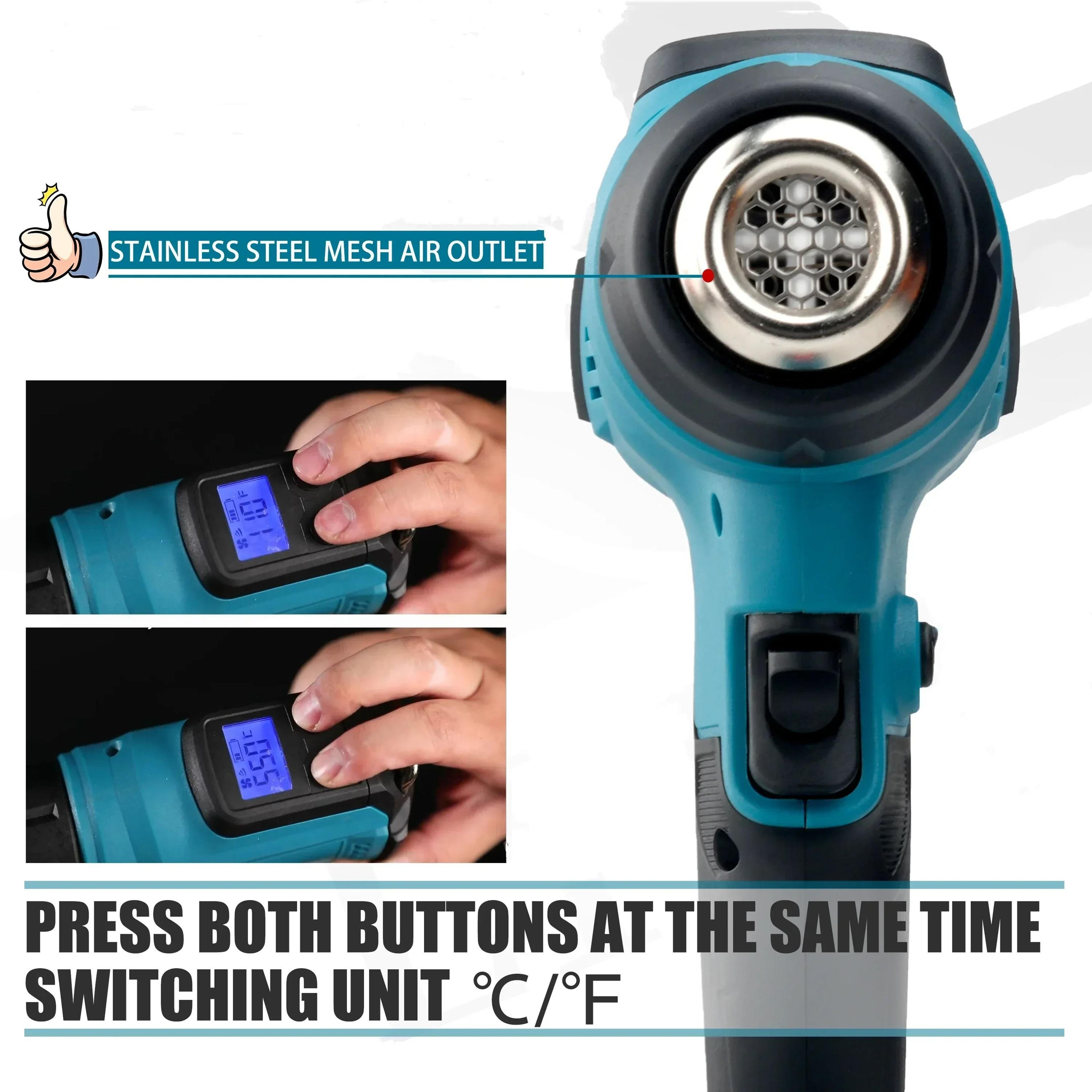 21V Cordless Heat Gun  Portable HighPower Thermal Blower With LED Display 2