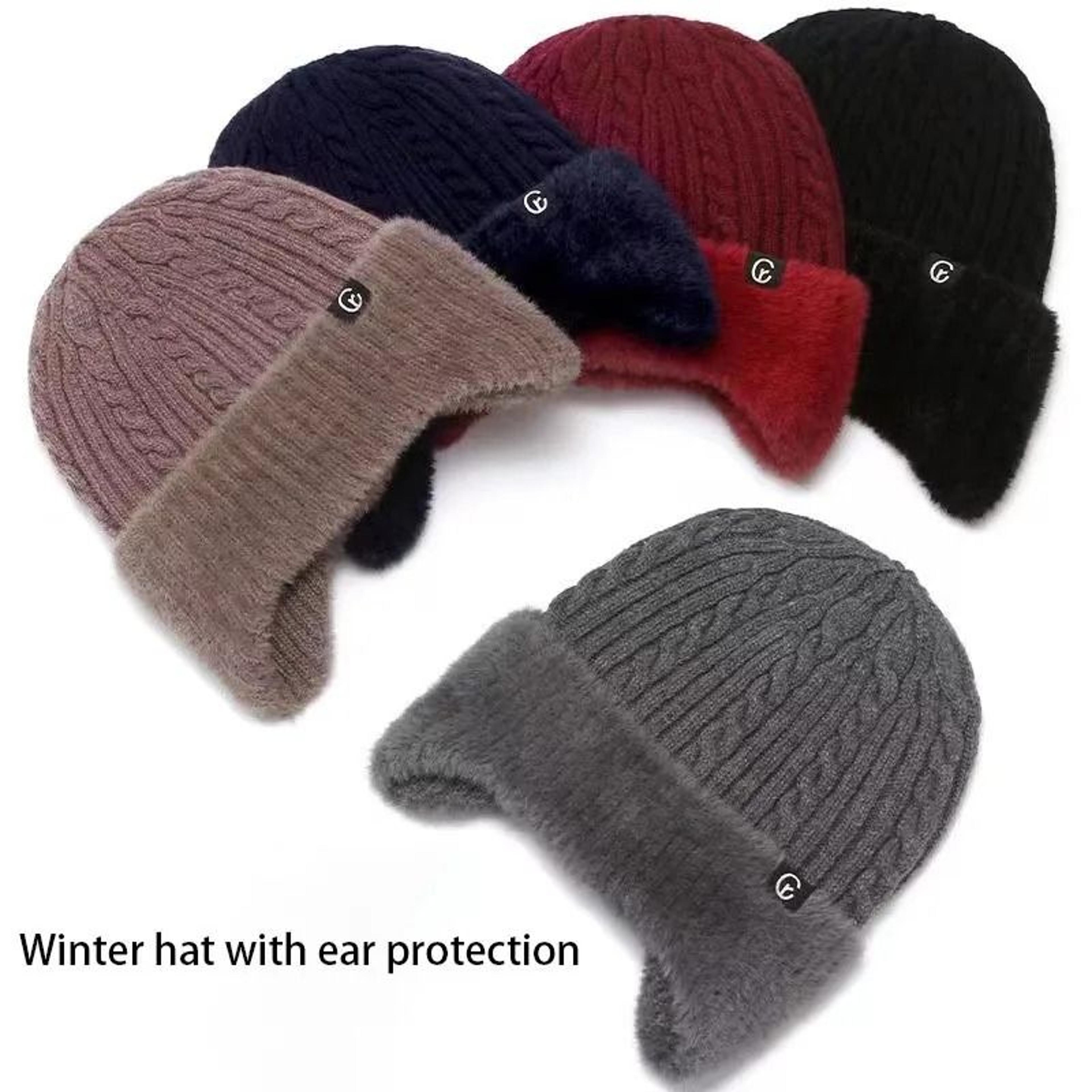 Elderly Thermal Knitted Winter Hat With Ear Protection 1
