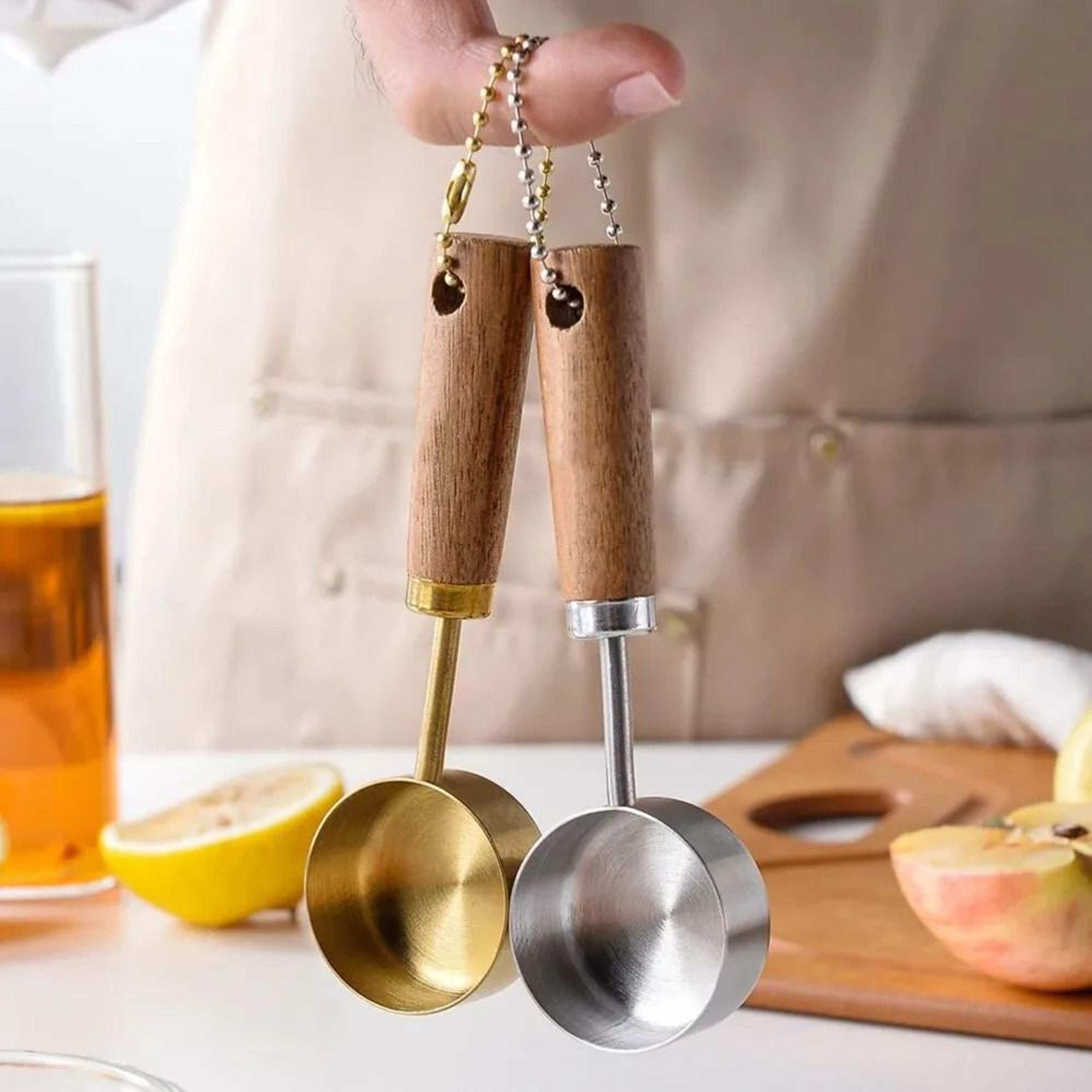 GoldPlated Professional Measuring Set  Precision Baking Tools With Walnut Handles 2