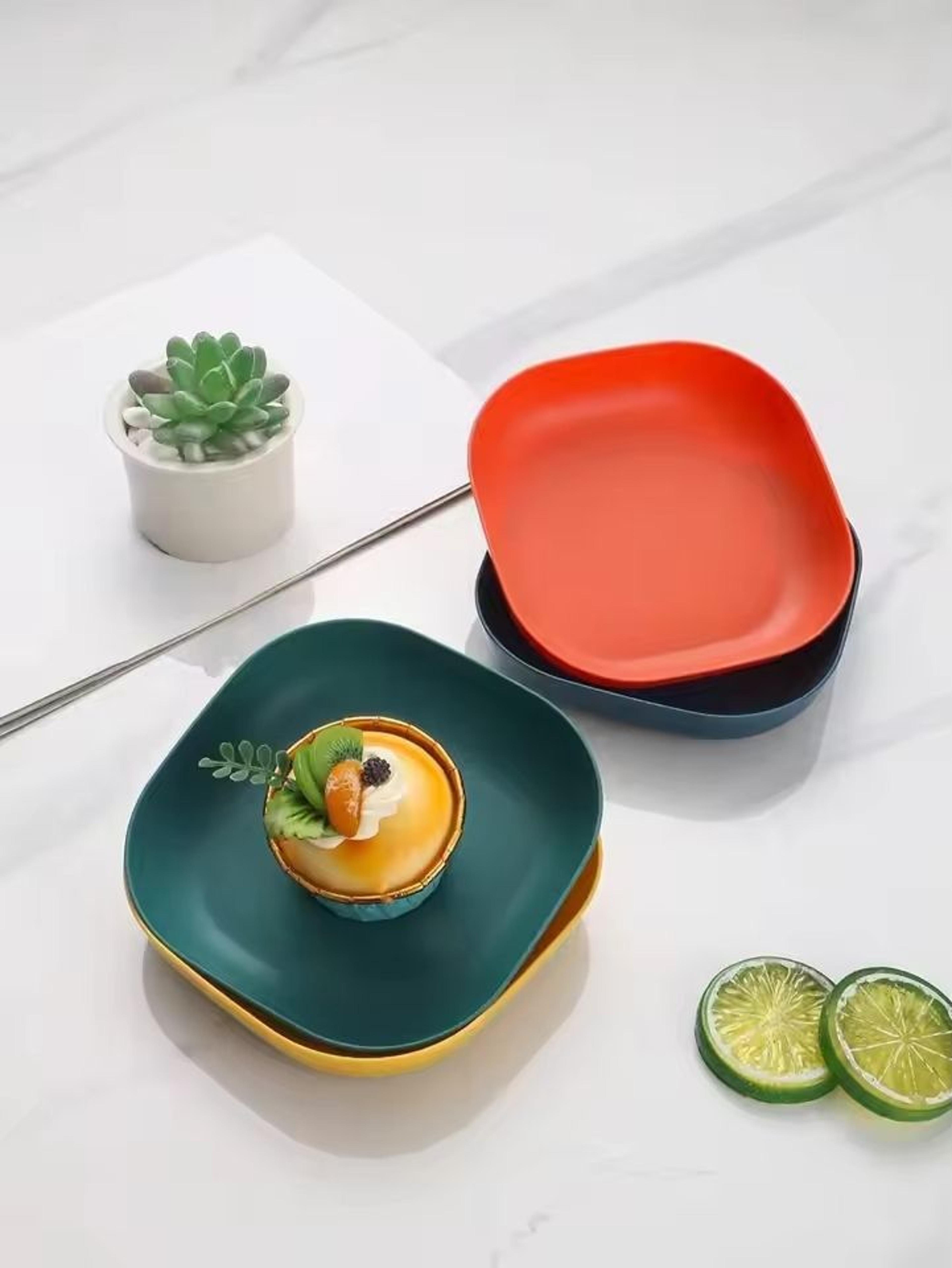 4Piece Square Reusable Dessert Plate Set  Durable EcoFriendly Tableware 3