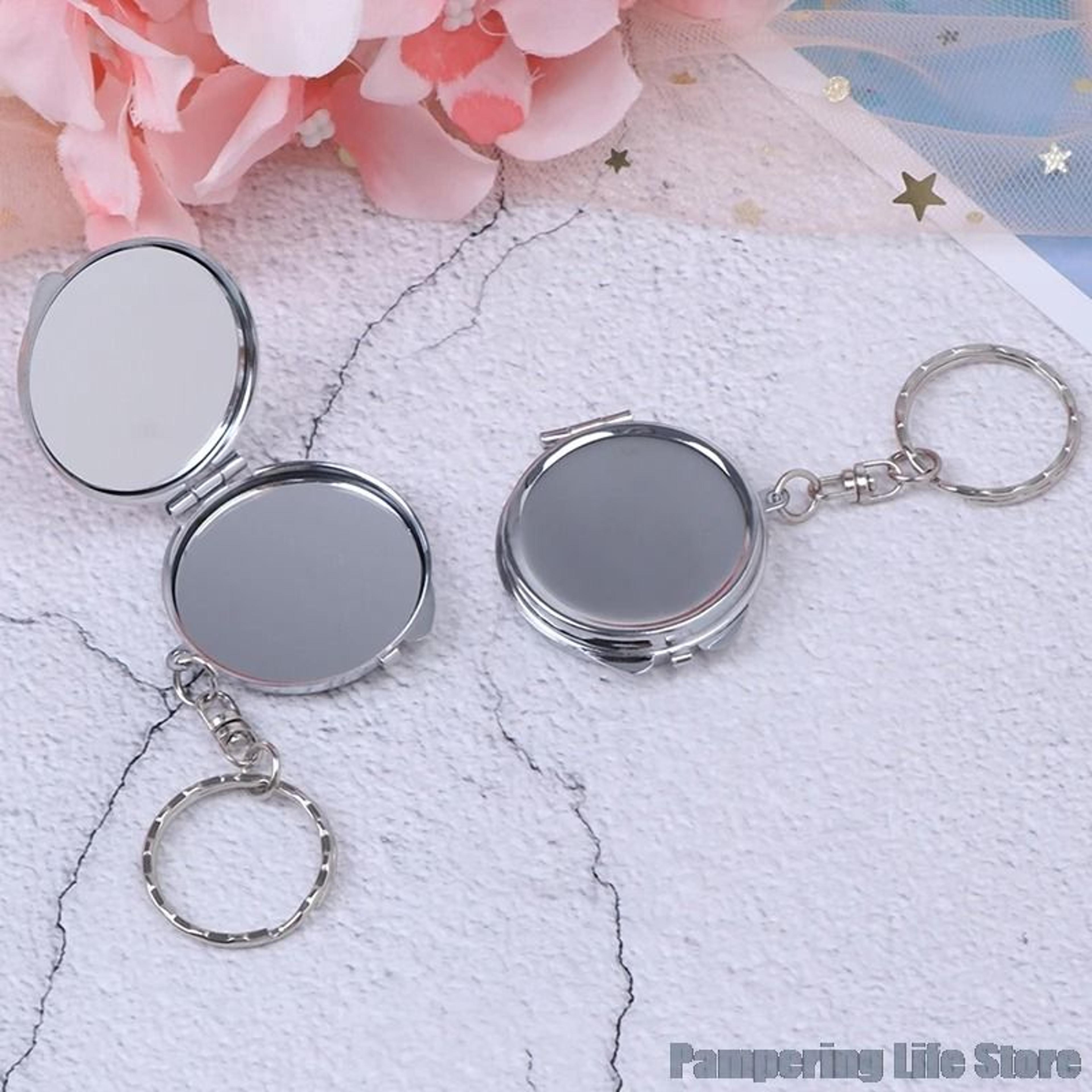 Keychain Portable Folding Mirror  Compact Pocket Cosmetic Mirror With Key Ring 2