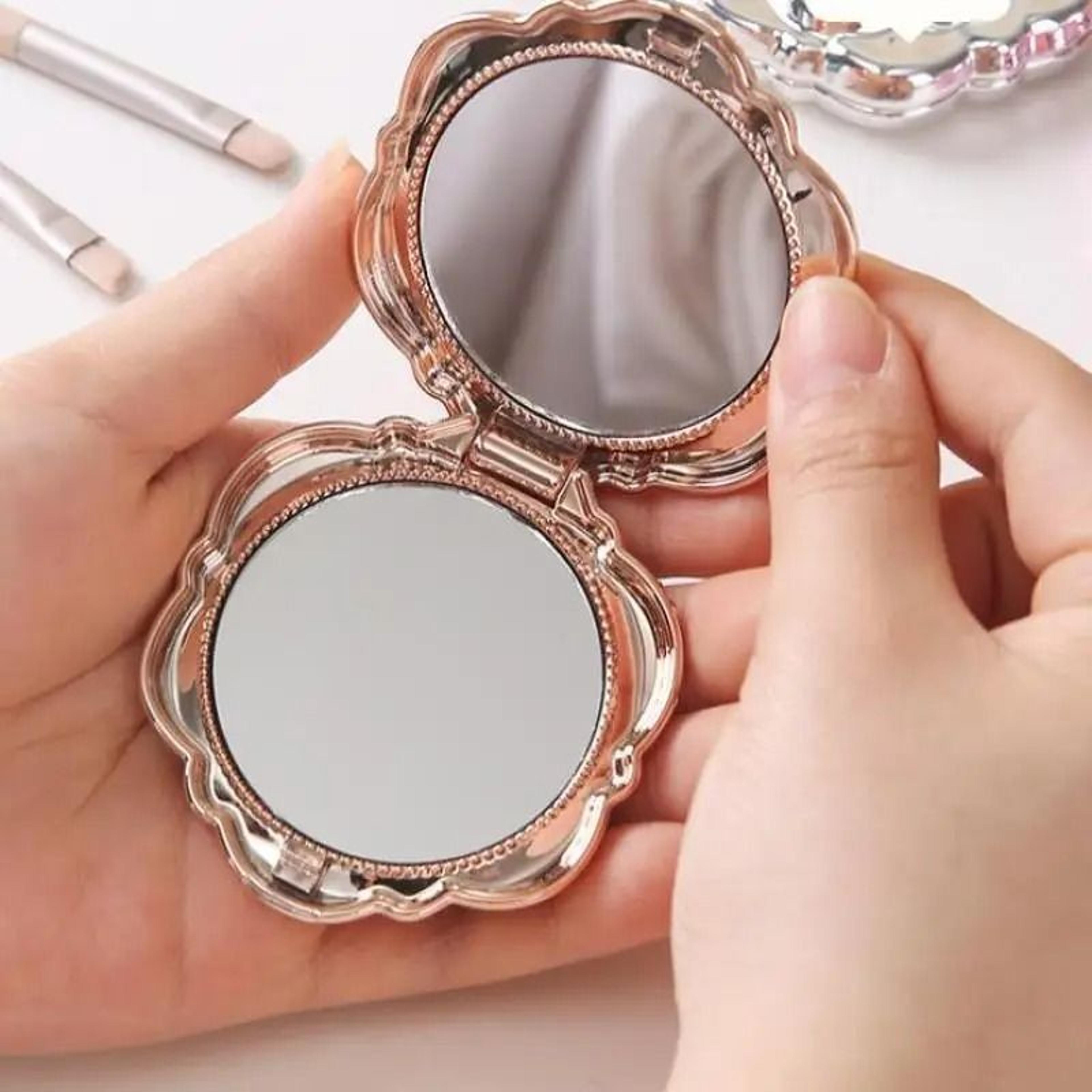 Retro Rose Compact Mirror  Portable DoubleSided Floral Pocket Mirror 2