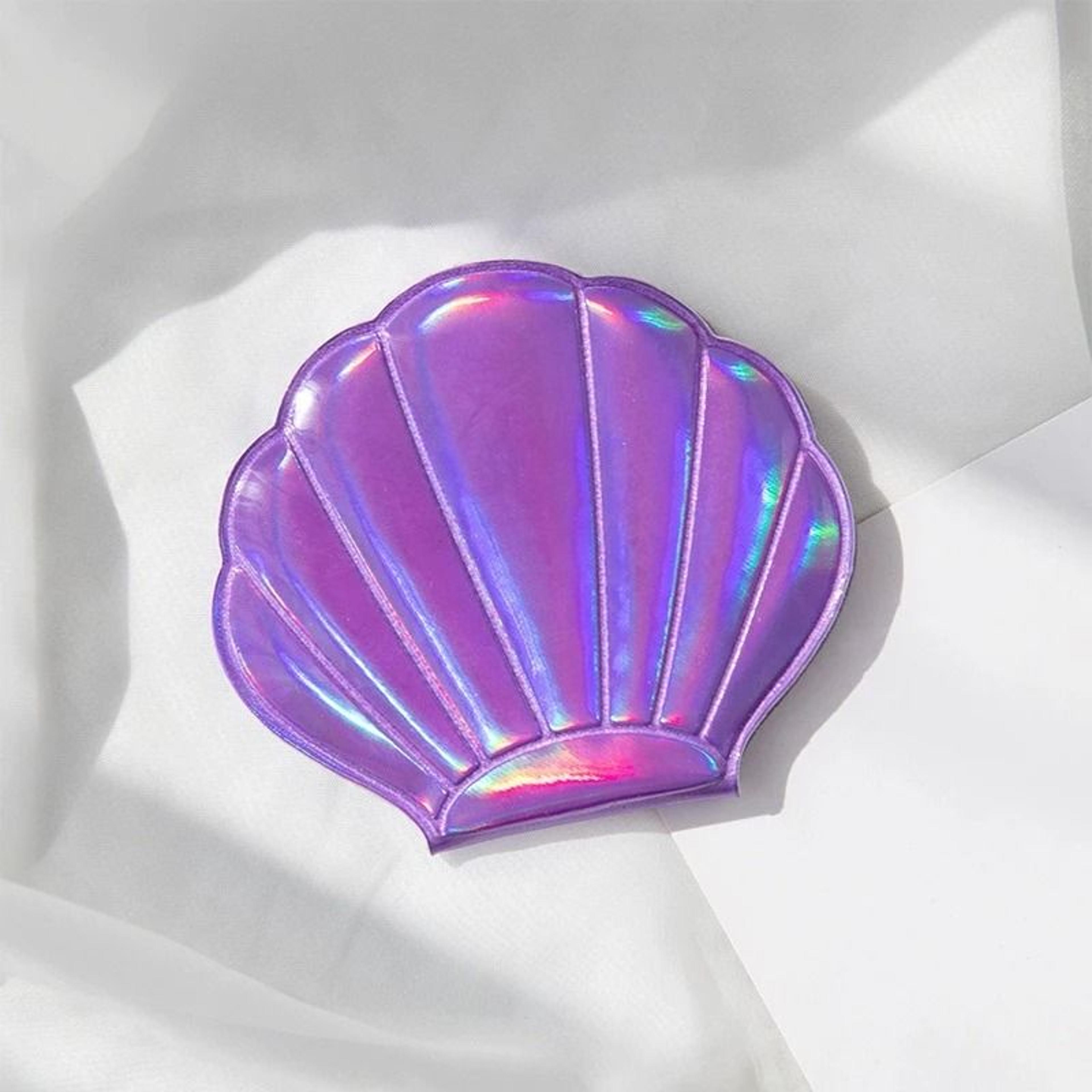 Iridescent ShellShaped Compact Mirror  DualSided 2X Magnifying Travel Tool 9