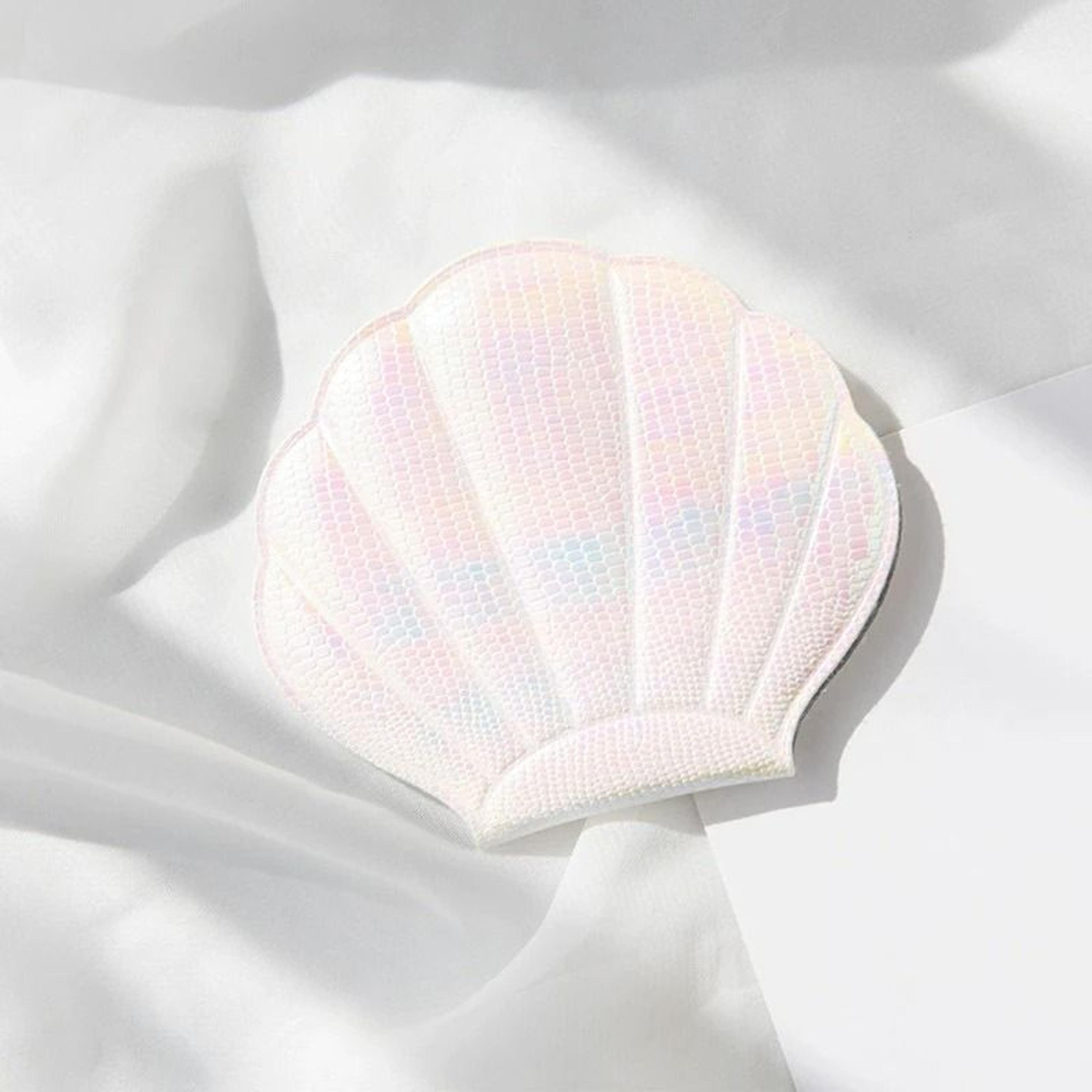 Iridescent ShellShaped Compact Mirror  DualSided 2X Magnifying Travel Tool 10