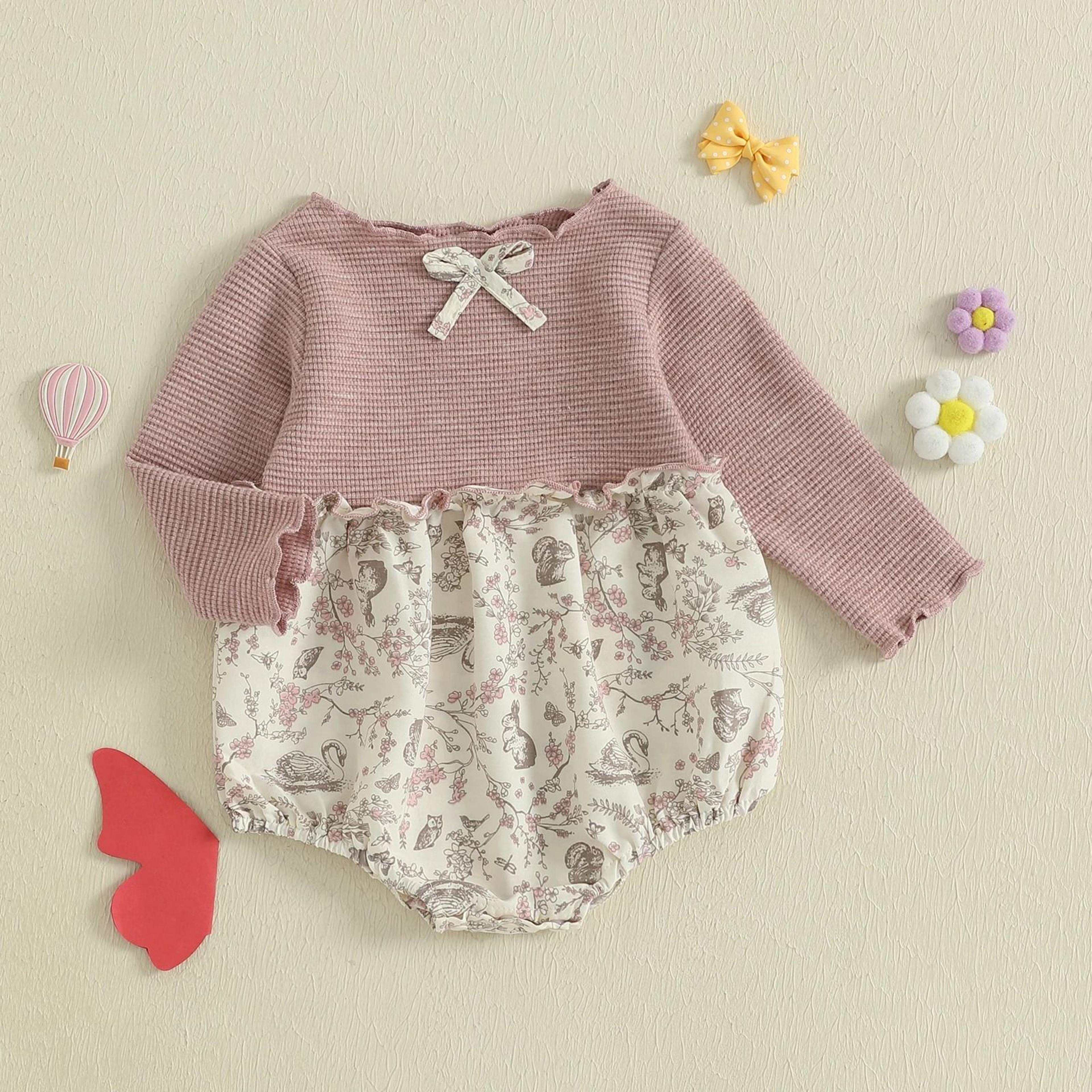Newborn Baby Girl Floral Patchwork Autumn Romper 2
