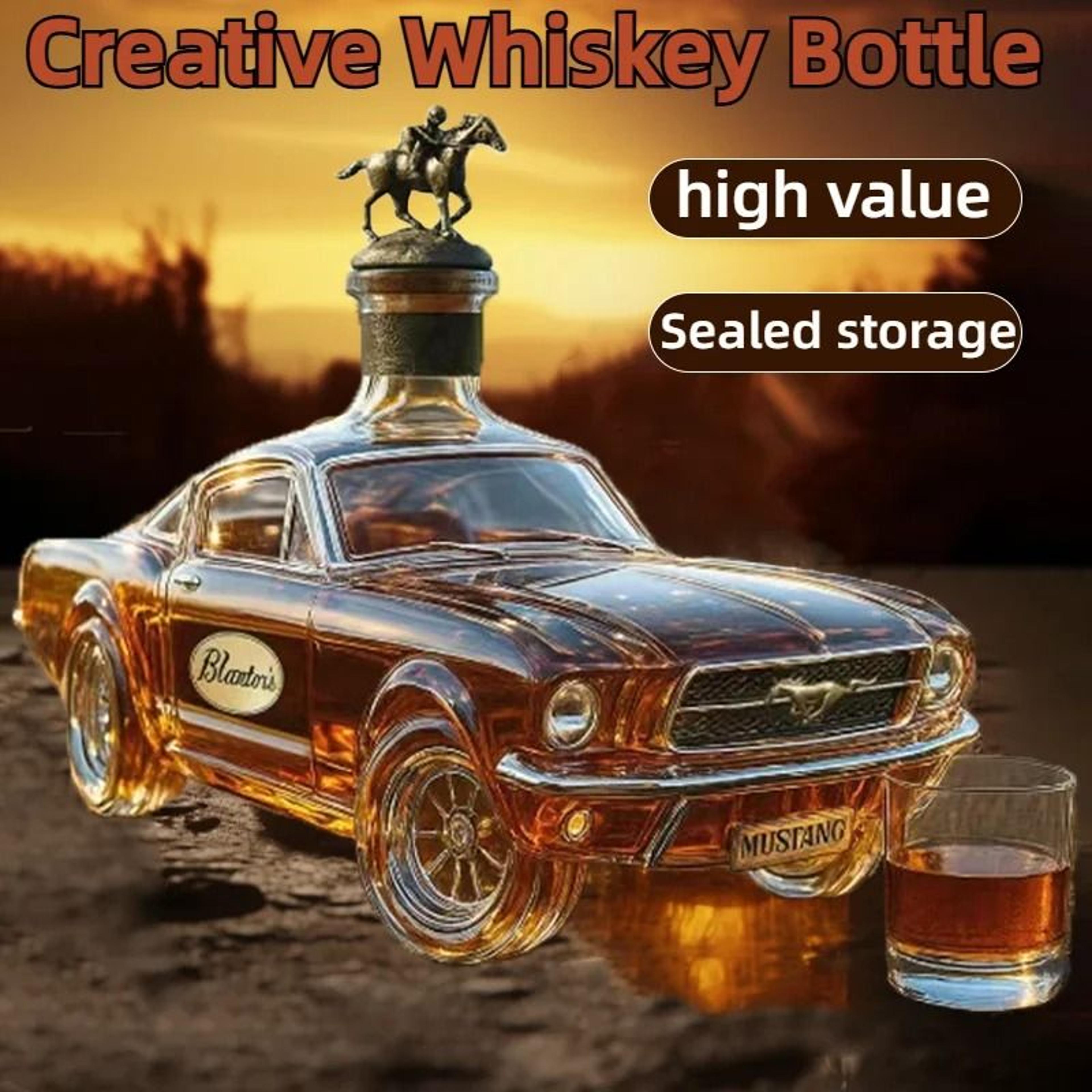 mustang & police car sculptural glass whiskey decanter