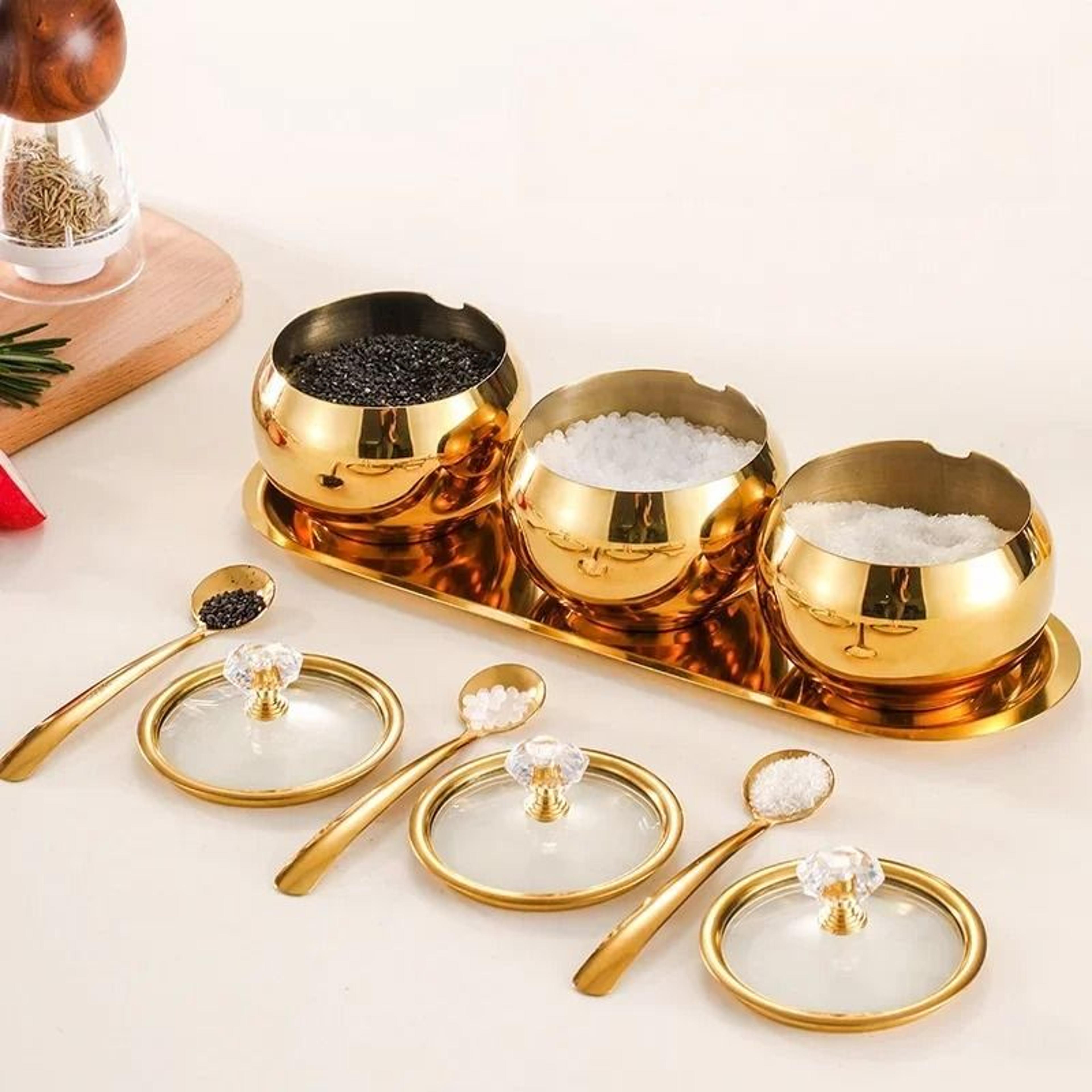 Gold  Silver Stainless Steel Luxury Condiment Set 2