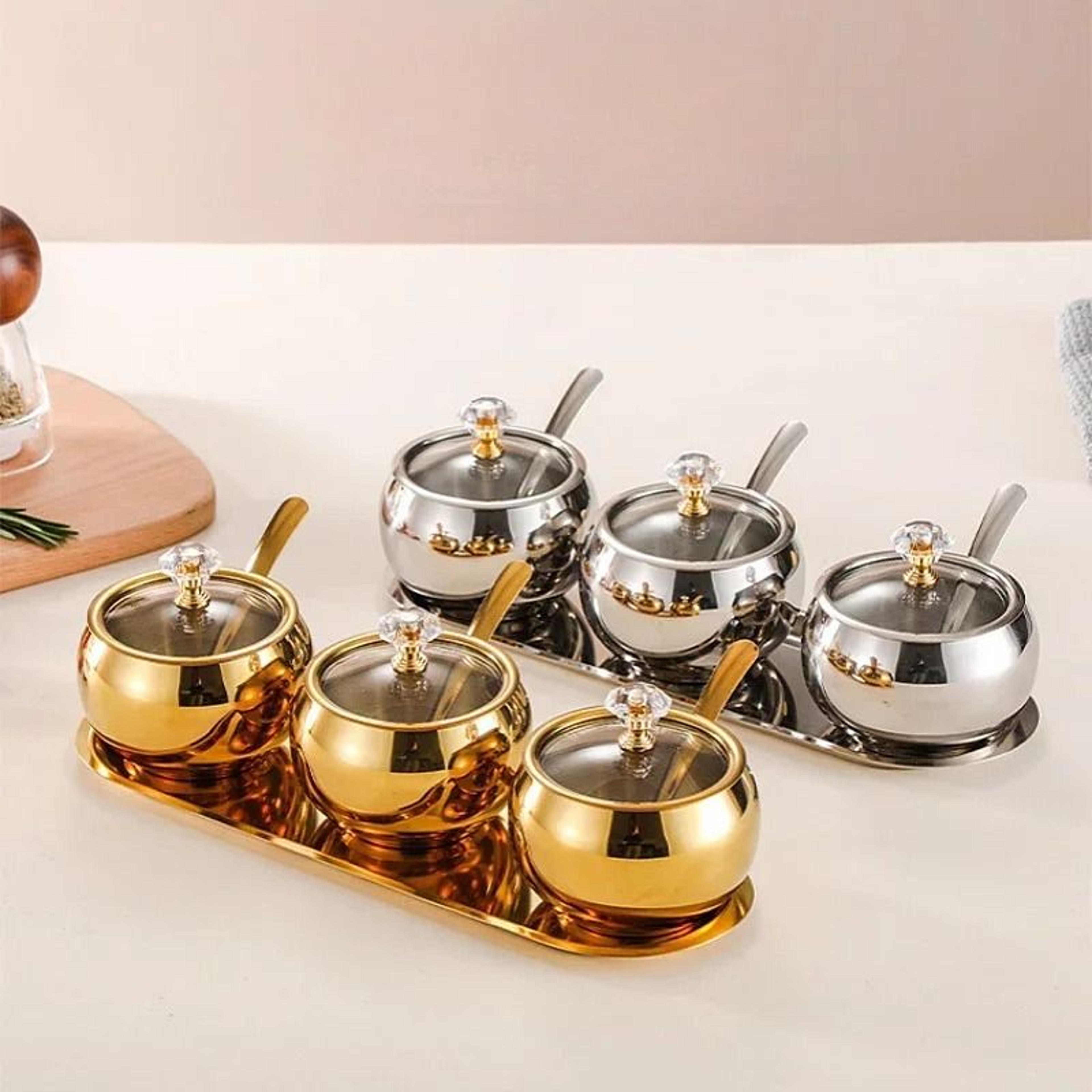 Gold  Silver Stainless Steel Luxury Condiment Set 3