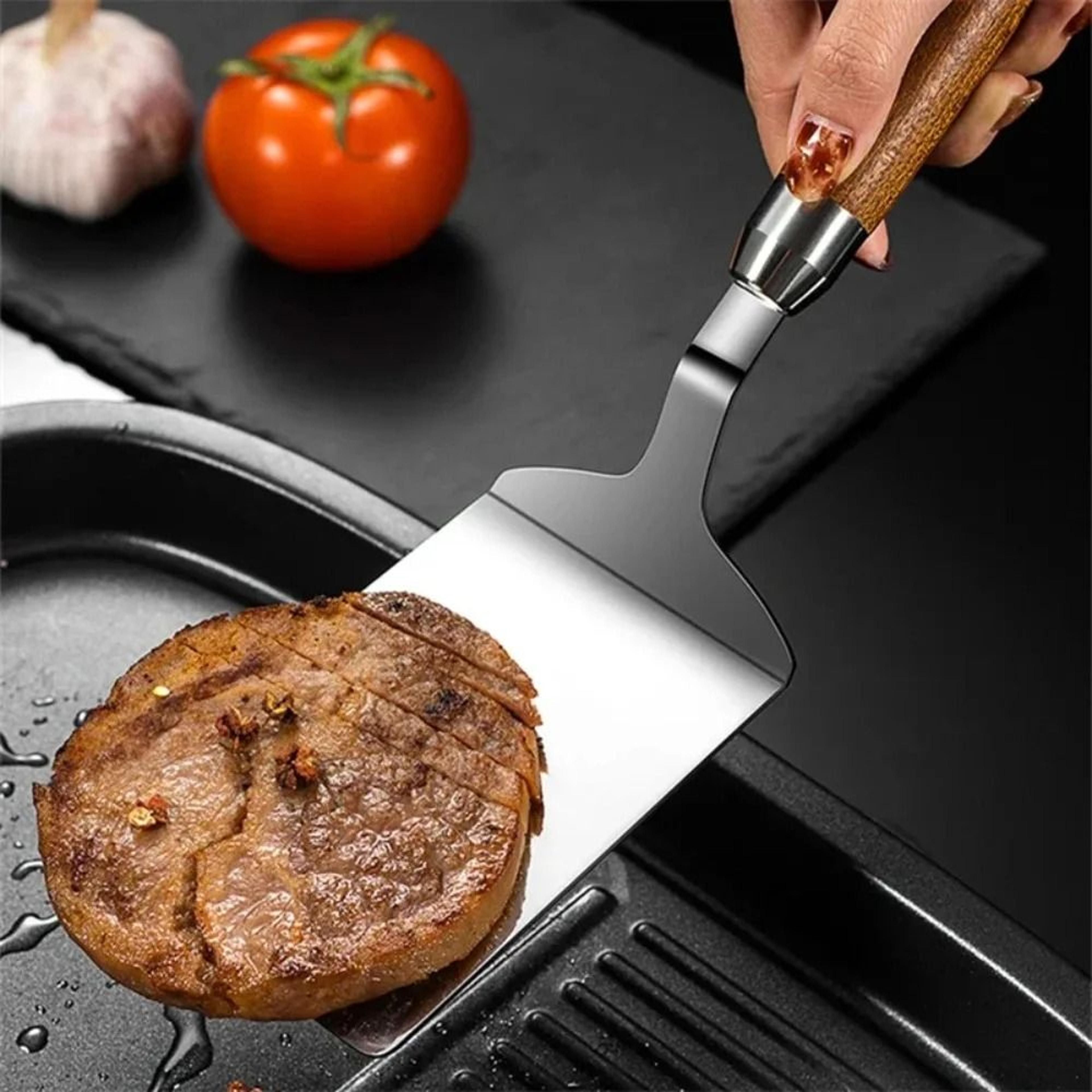 Stainless Steel Griddle Spatula With Ergonomic Wooden Handle 4