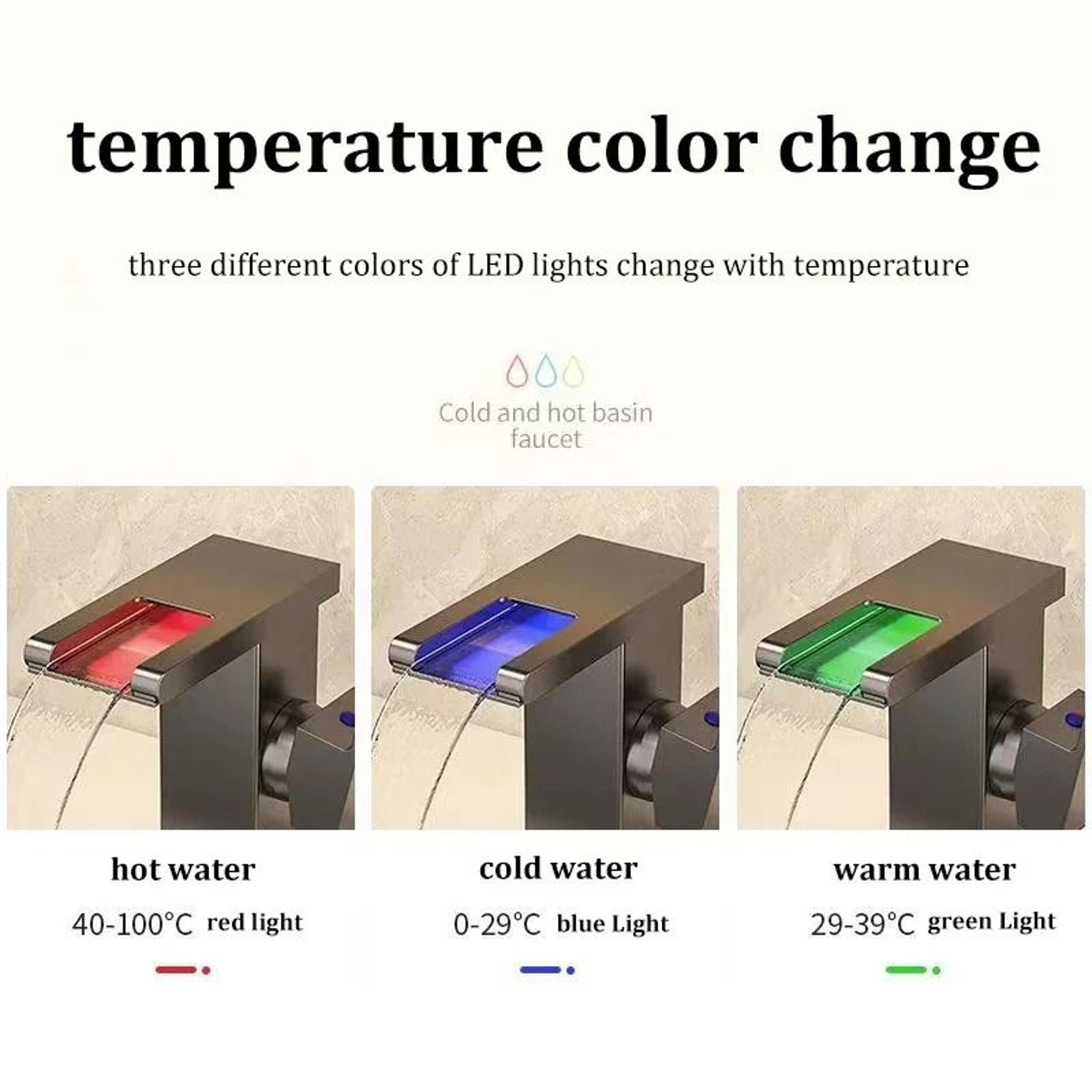 AllCopper LED Waterfall Faucet  Luminous Basin Mixer For Modern Bathrooms 3