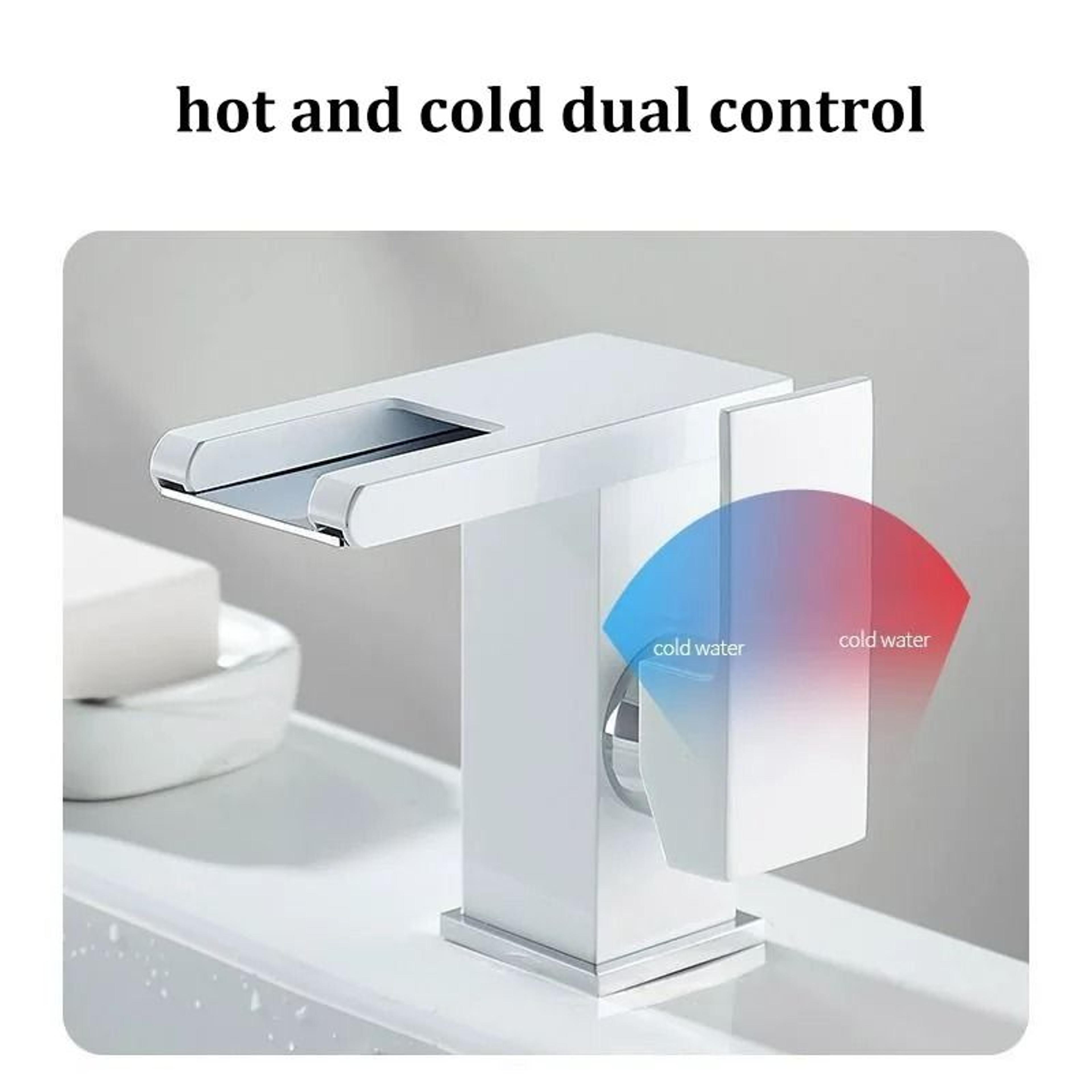 AllCopper LED Waterfall Faucet  Luminous Basin Mixer For Modern Bathrooms 4