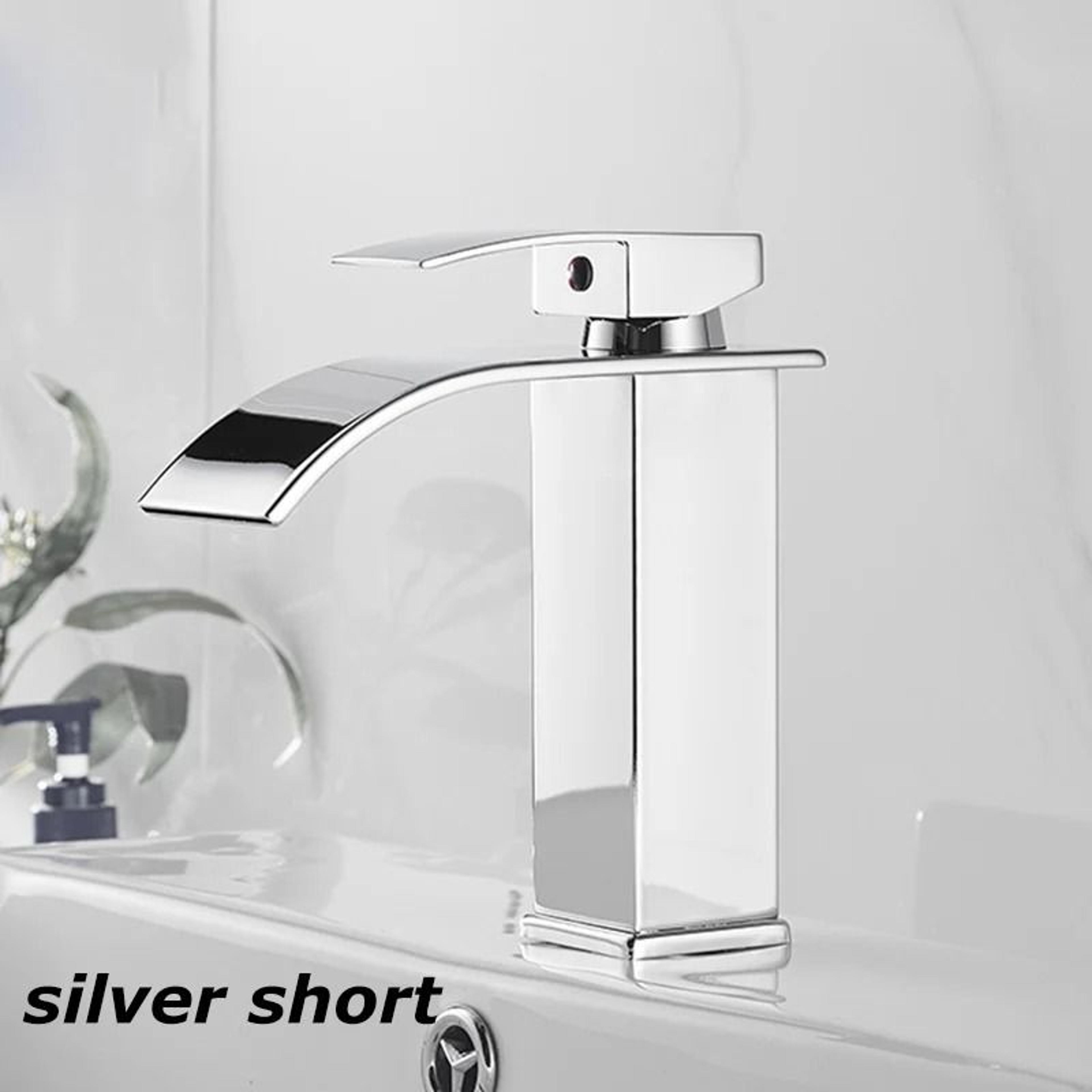 Luxury Waterfall Basin Mixer  Hot  Cold DualControl Square Waterfall Faucet 10