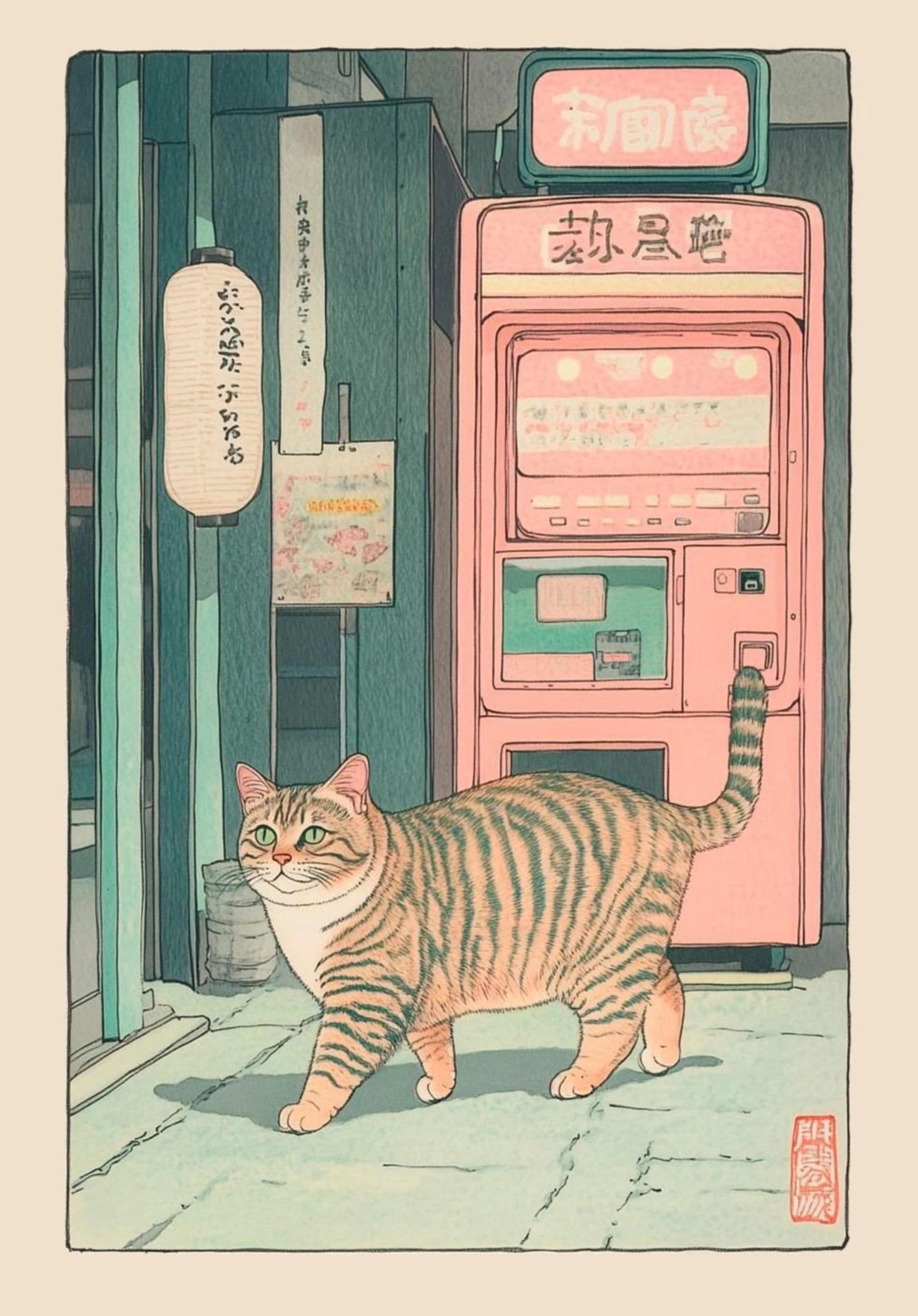 Japanese Tabby Cat In Bathtub  Retro Aesthetic Japandi Canvas Art 18