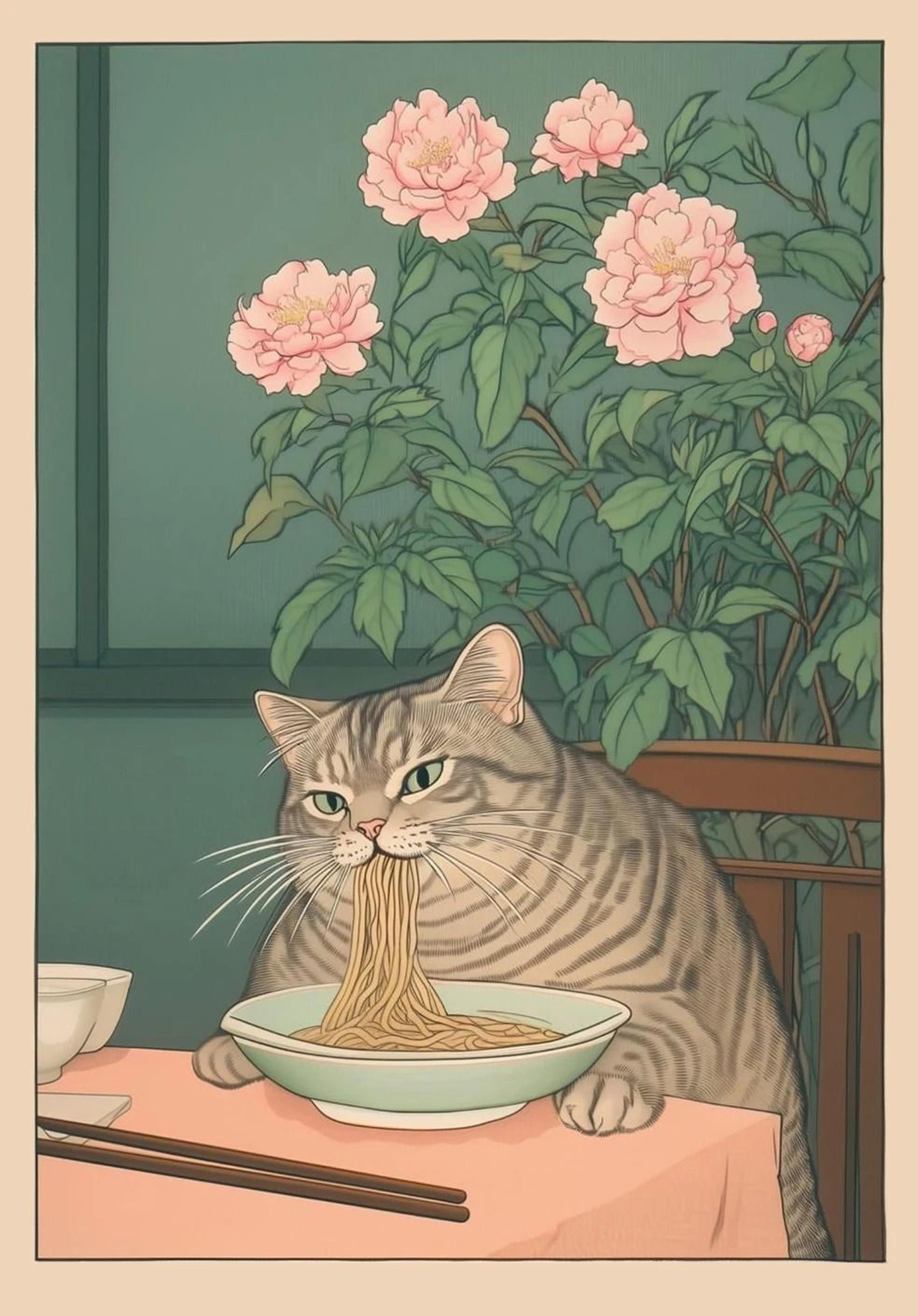 Japanese Tabby Cat In Bathtub  Retro Aesthetic Japandi Canvas Art 8