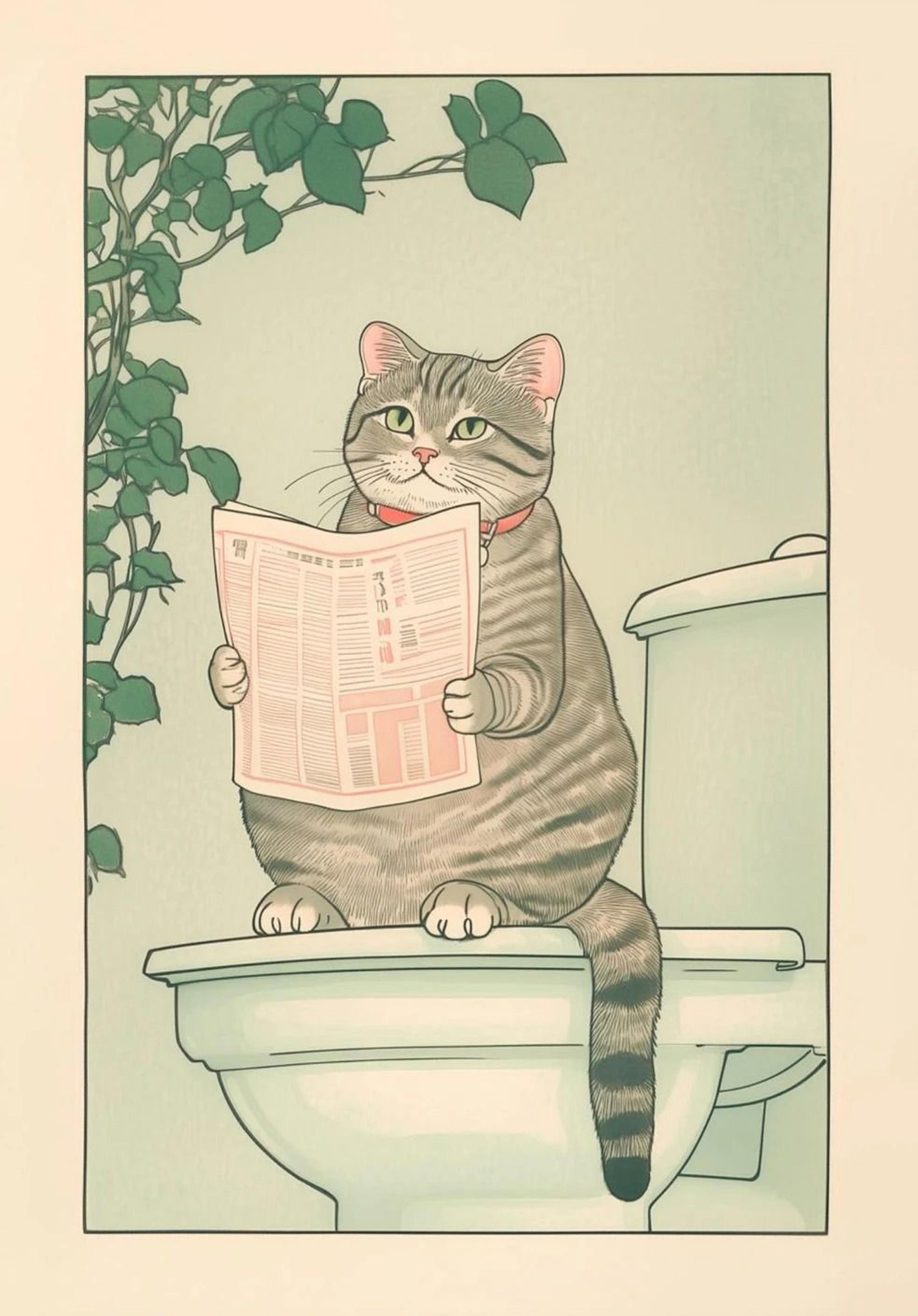 Japanese Tabby Cat In Bathtub  Retro Aesthetic Japandi Canvas Art 20