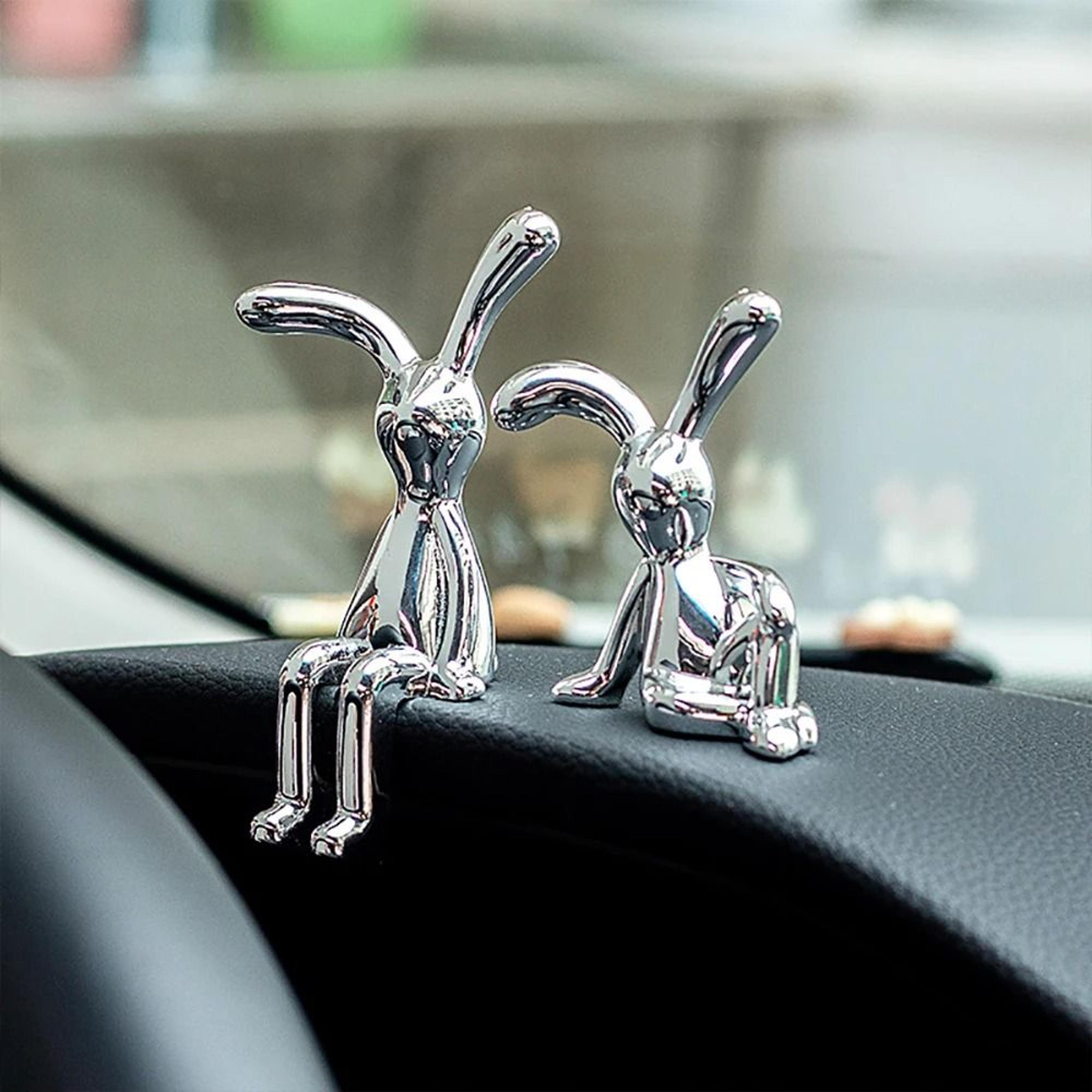 LongEared Rabbit Couple Figurine  Whimsical Double Statue For Living Room  Car Decor 2