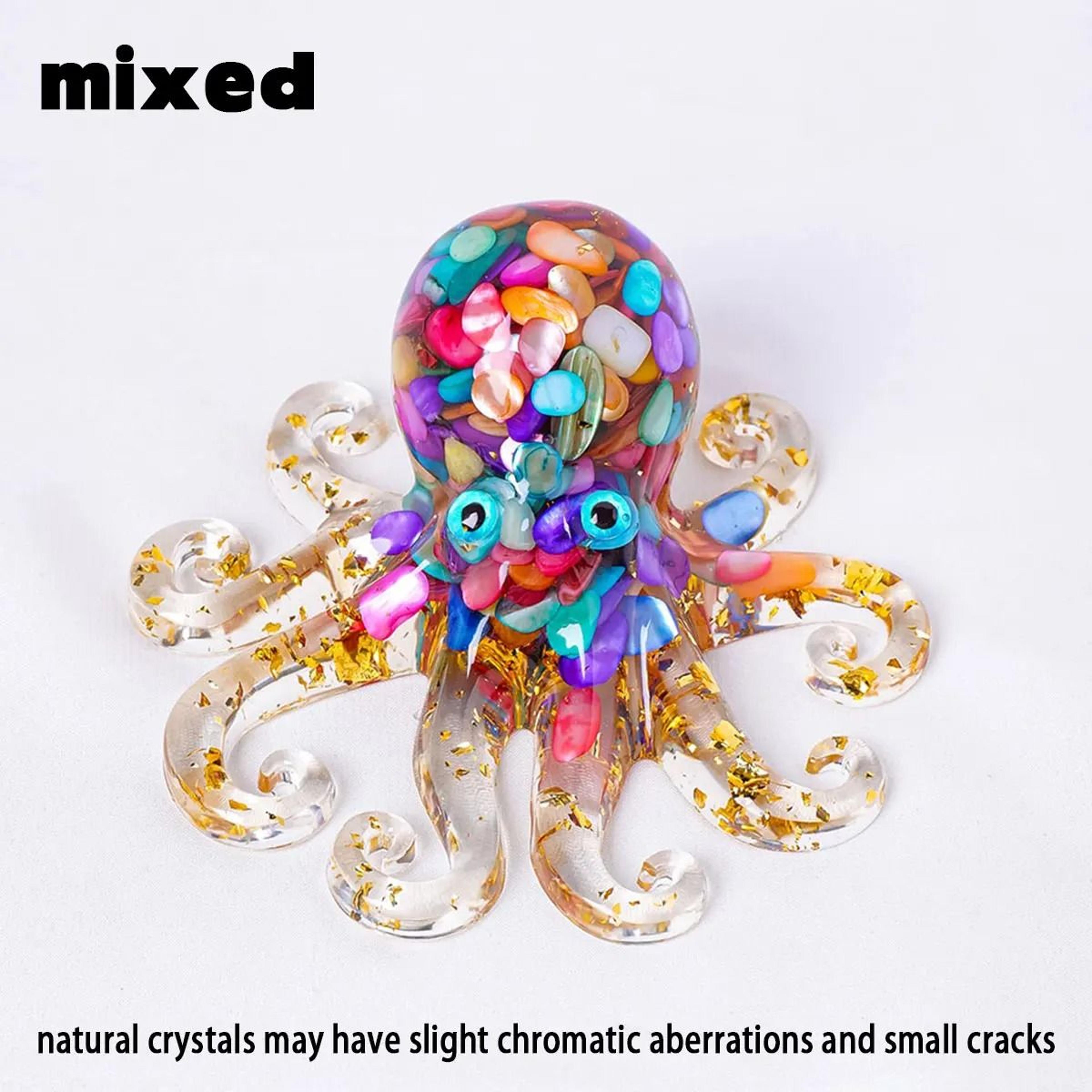 Natural Crystal Gravel Octopus Statue  Reiki Resin Stone Garden Ornament For Office  Home Decor 11