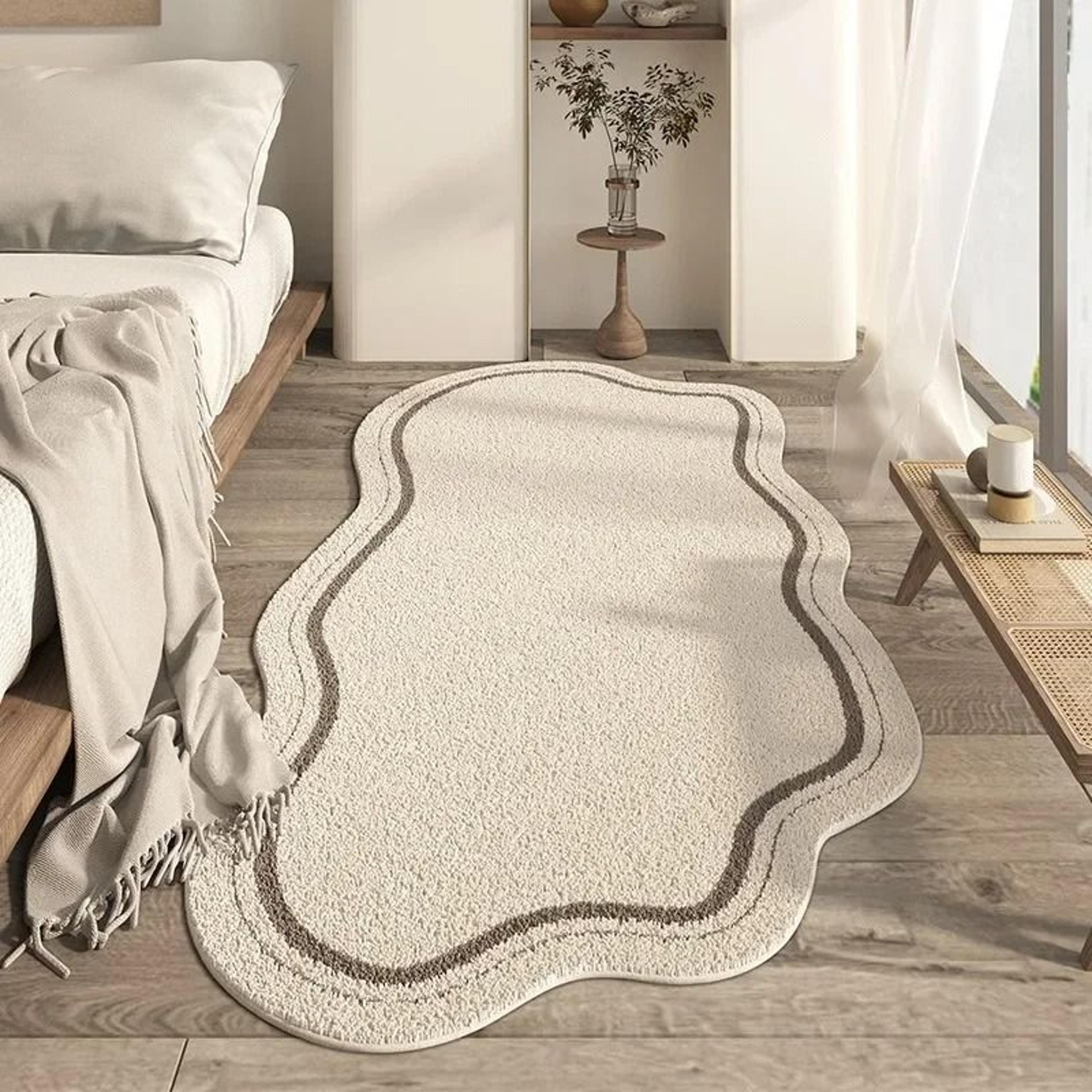 Cream Style Irregular Rug  Minimalist Soft Bedroom Carpet  NonSlip Lounge Floor Mat 7