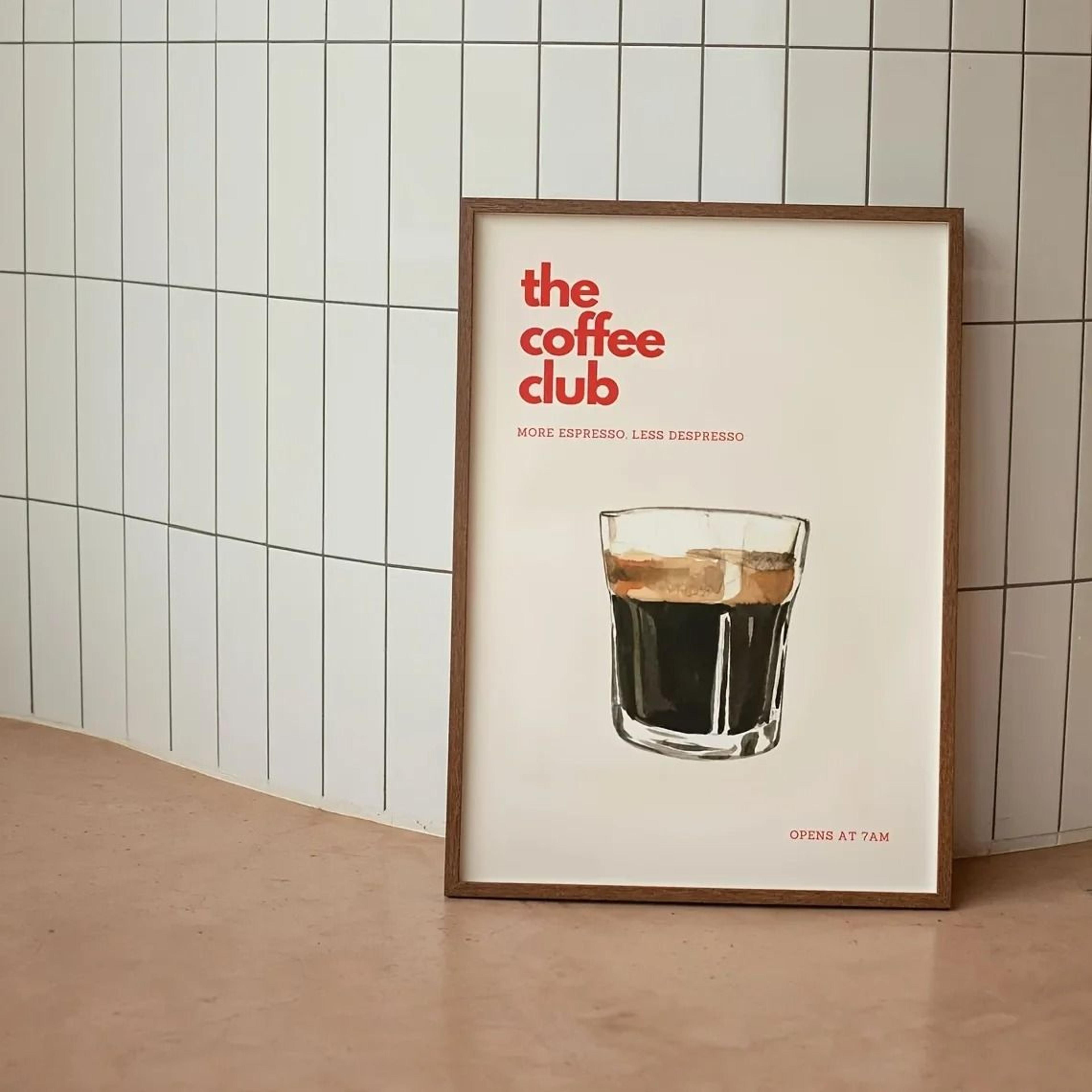 retro coffee club canvas print – chic food & beverage wall art with beige background for modern living room & kitchen de