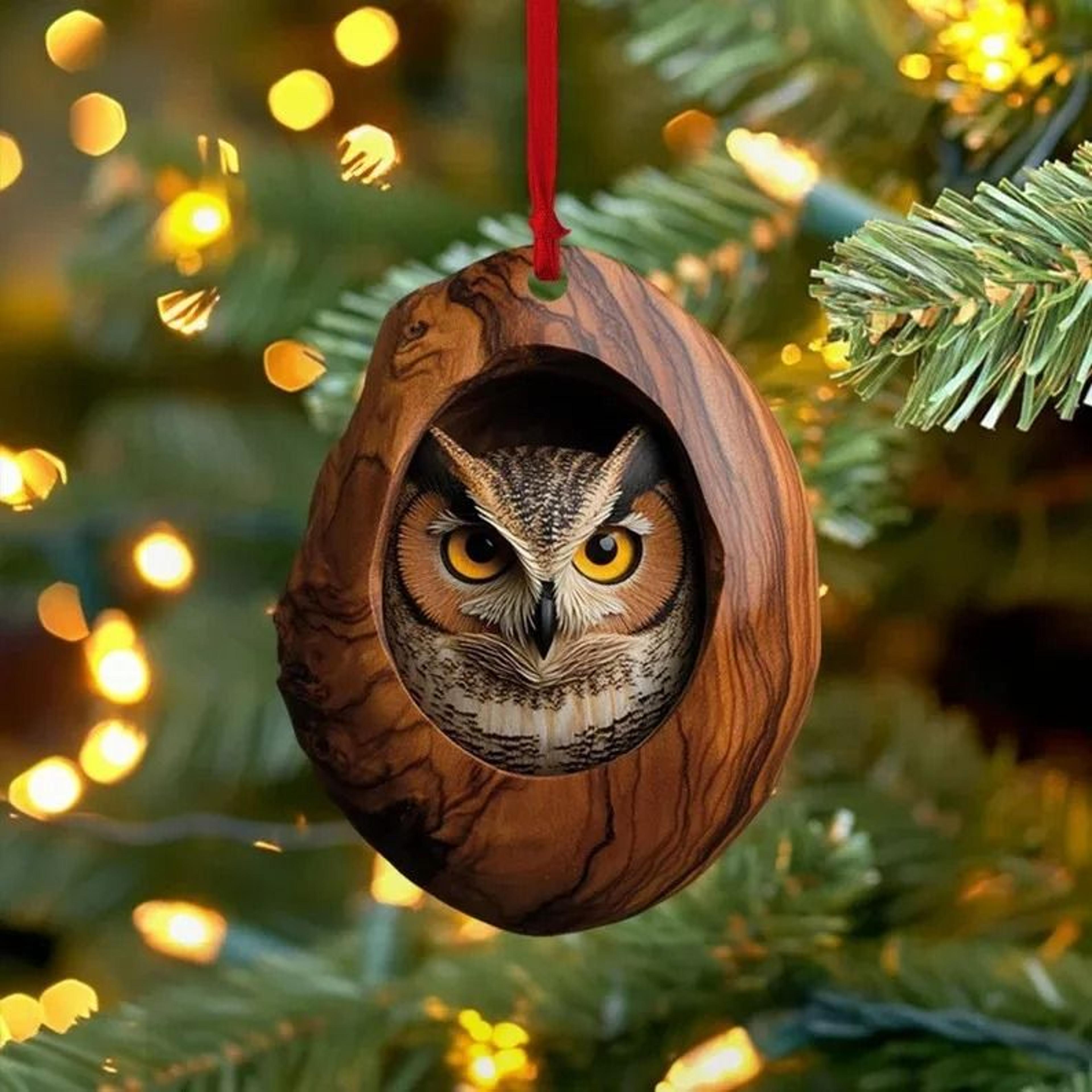 Acrylic Animal In Tree Trunk Christmas Ornaments  Cute Bunny Owl Squirrel  Hedgehog Festive Hanging 10