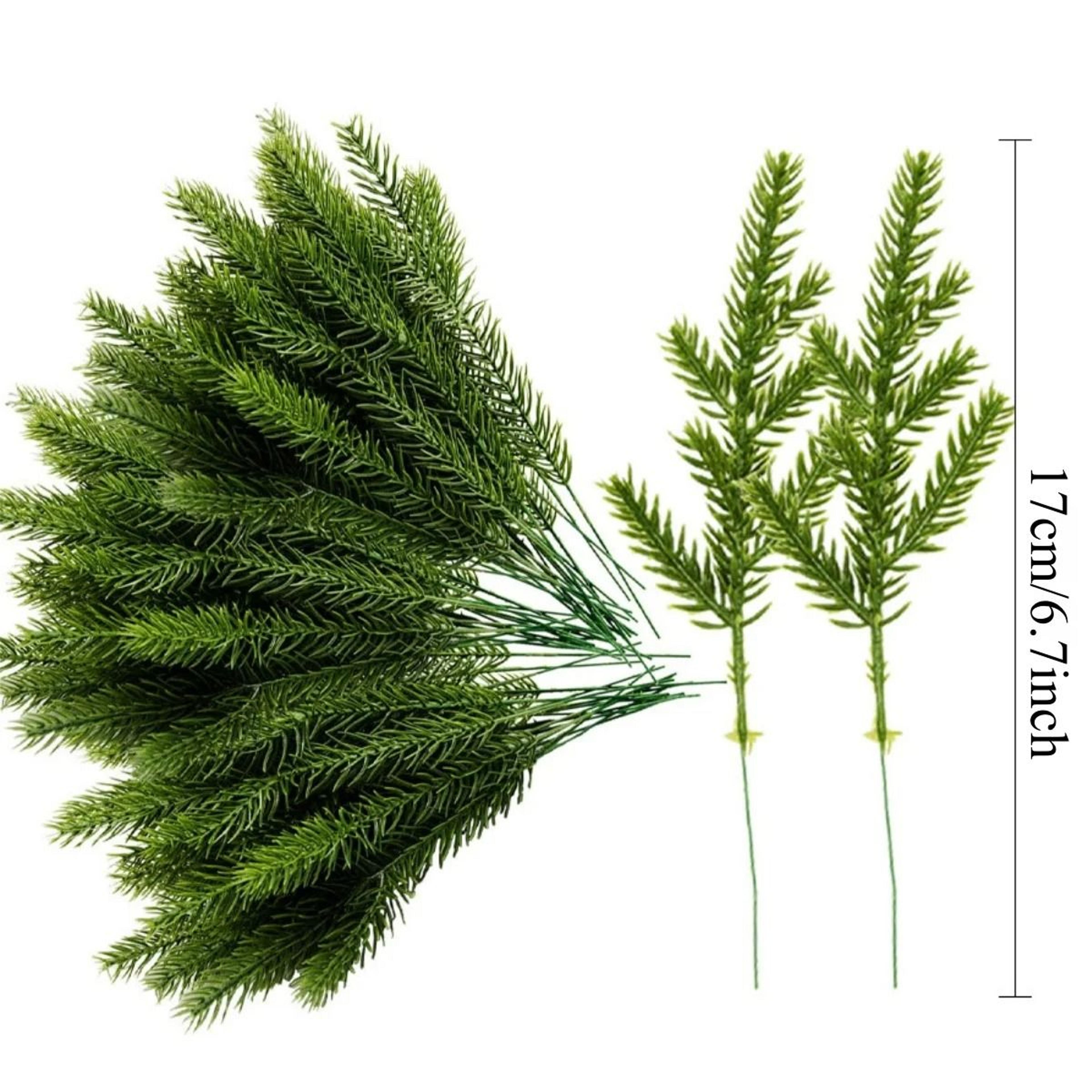 20Pcs Christmas Artificial Pine Needle Branches  Green Fake Pine Stems For DIY Garlands Home Party  2